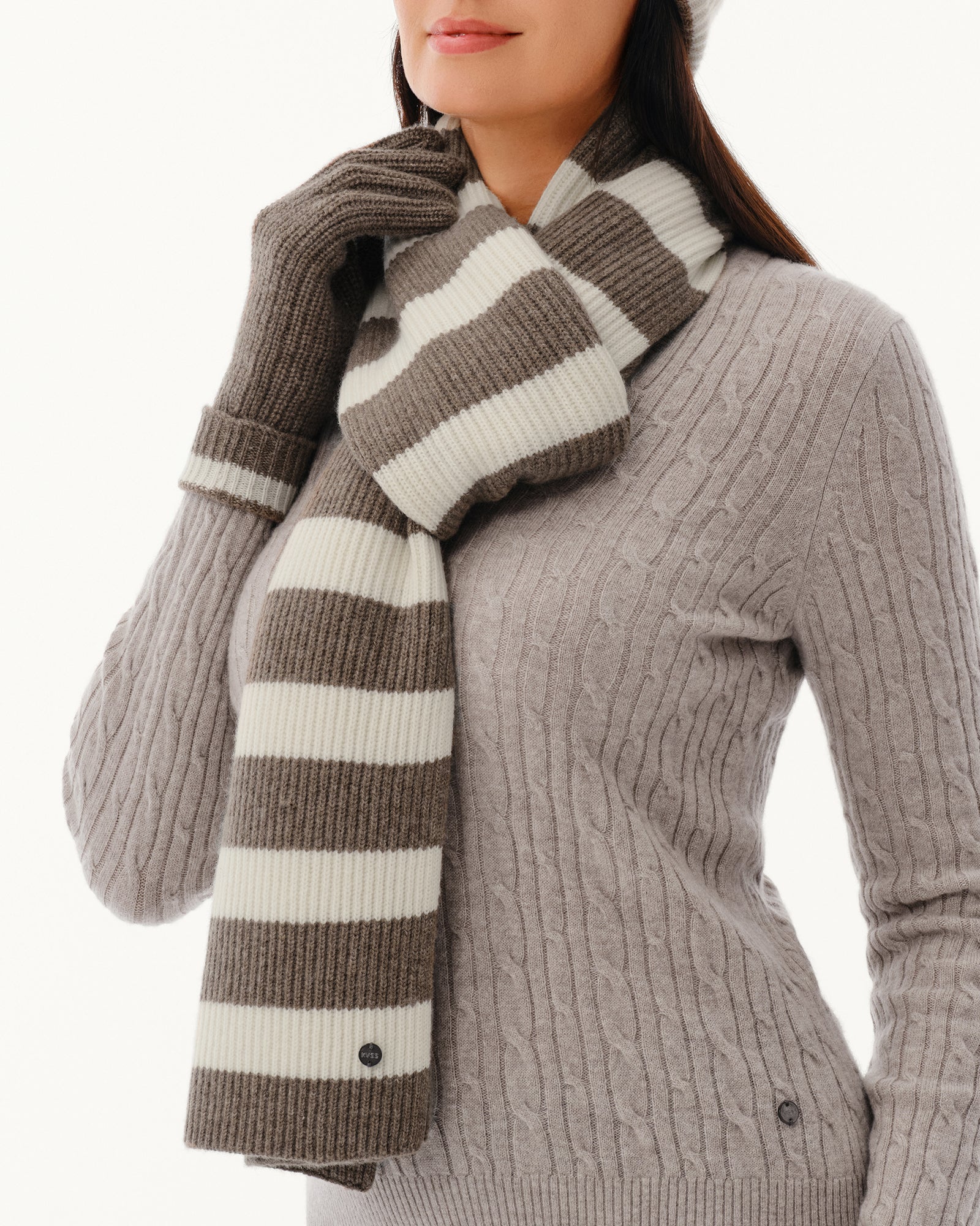 Wool-Cashmere Striped Ribbed Scarf