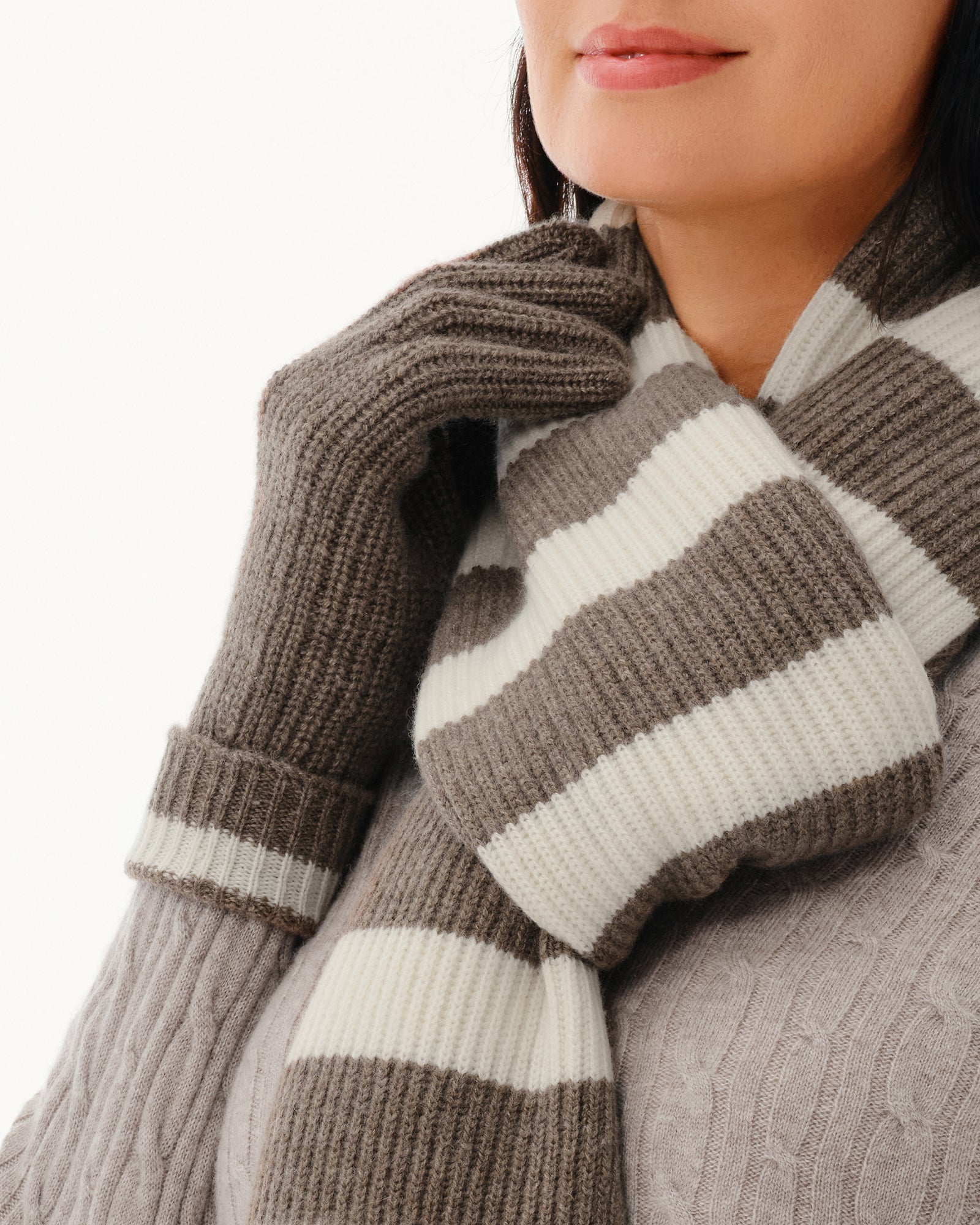 Wool-Cashmere Striped Ribbed Gloves