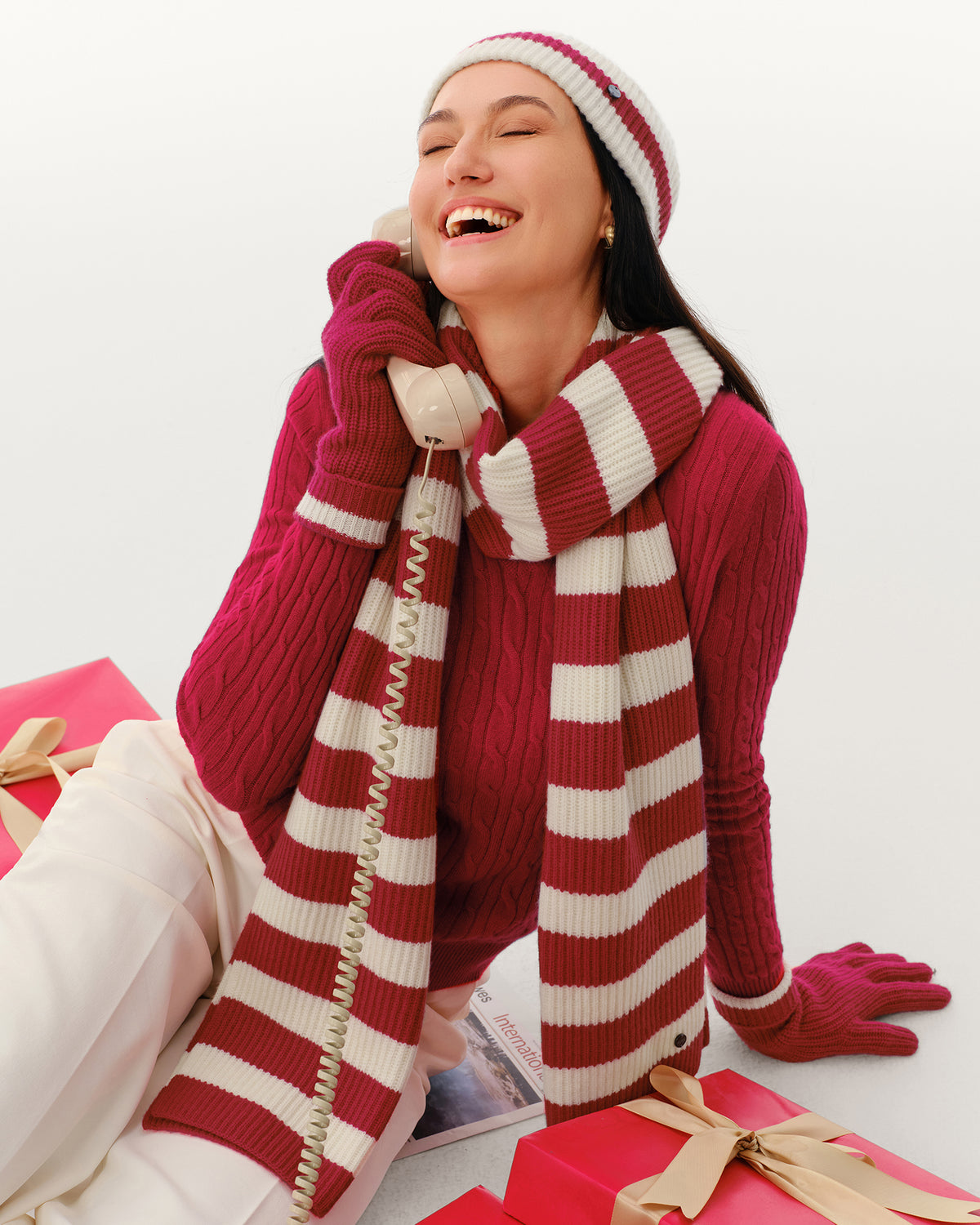 Wool-Cashmere Striped Hat, Scarf &amp; Gloves Set
