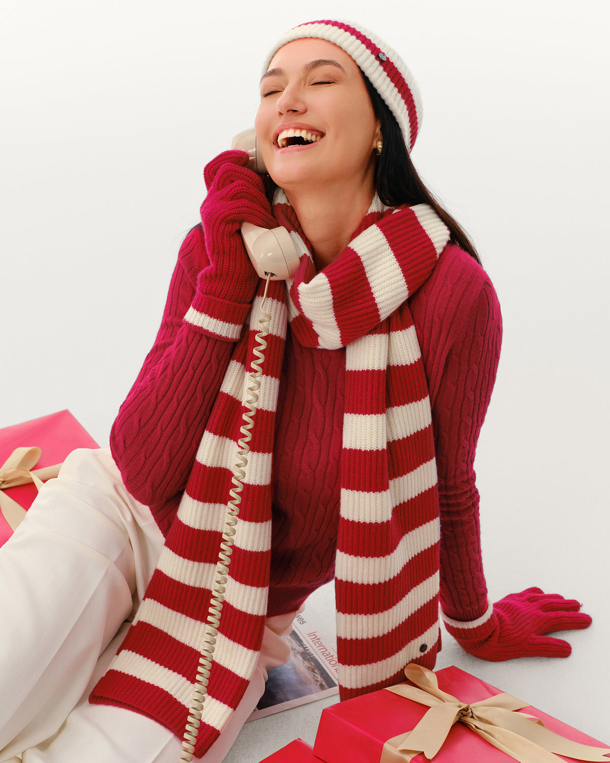 Wool-Cashmere Striped Hat, Scarf &amp; Gloves Set