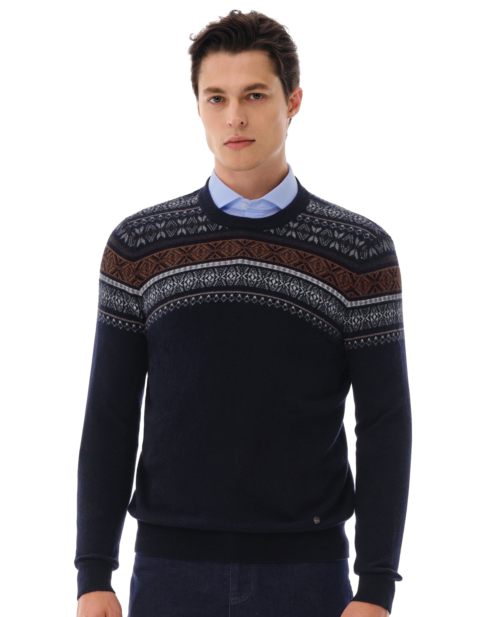 Men's 100% Pure Cashmere Fair Isle Crew Neck Sweater