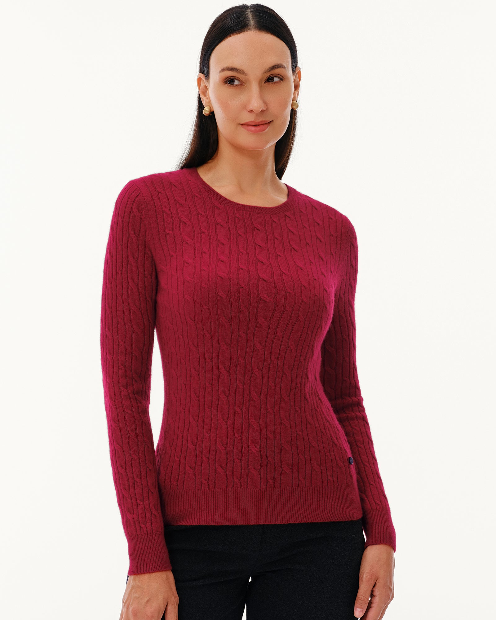 Women's 100% Pure Cashmere Cable Knit Crew Neck Sweater