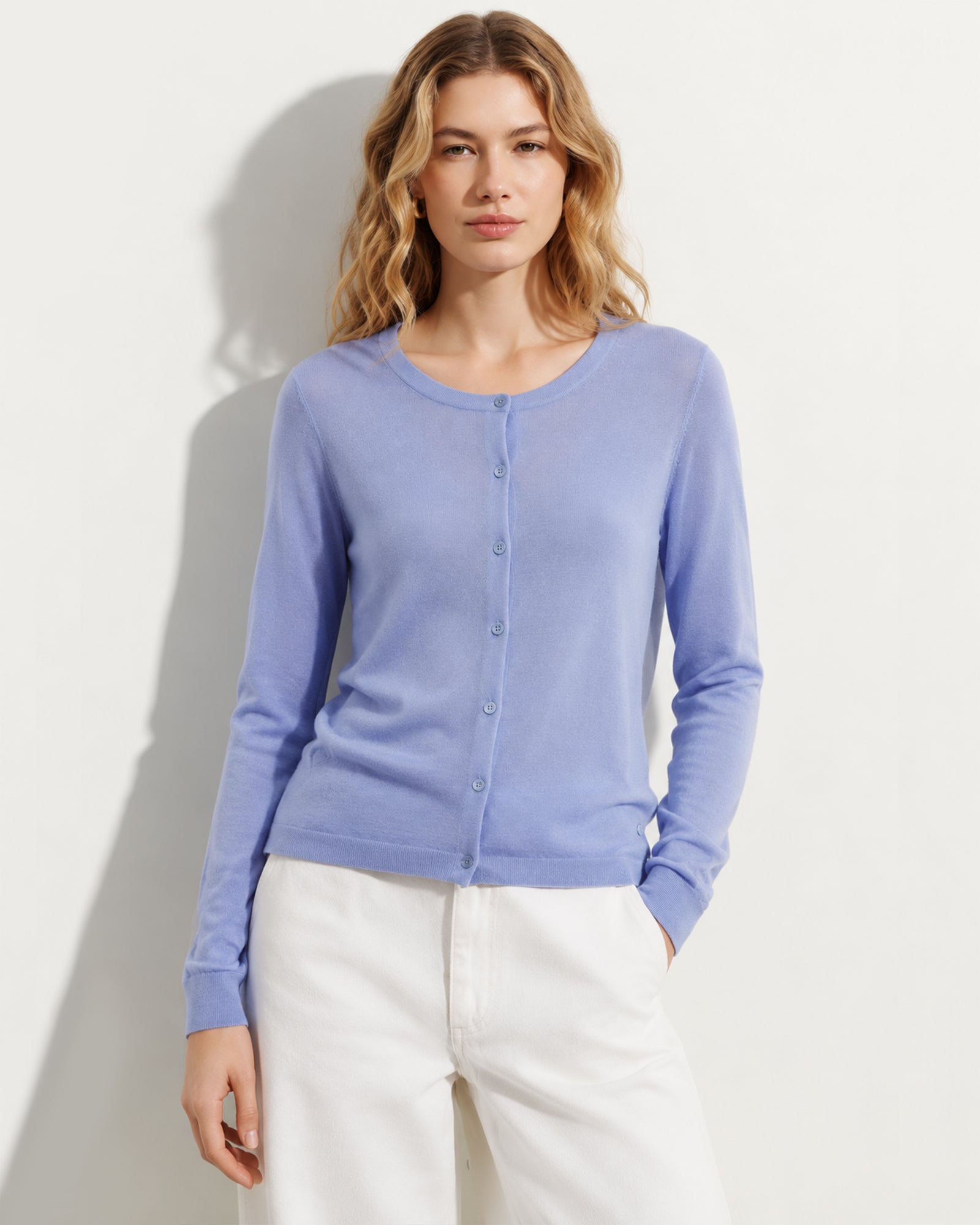 Lightweight Cashmere Silk Crew Cardigan