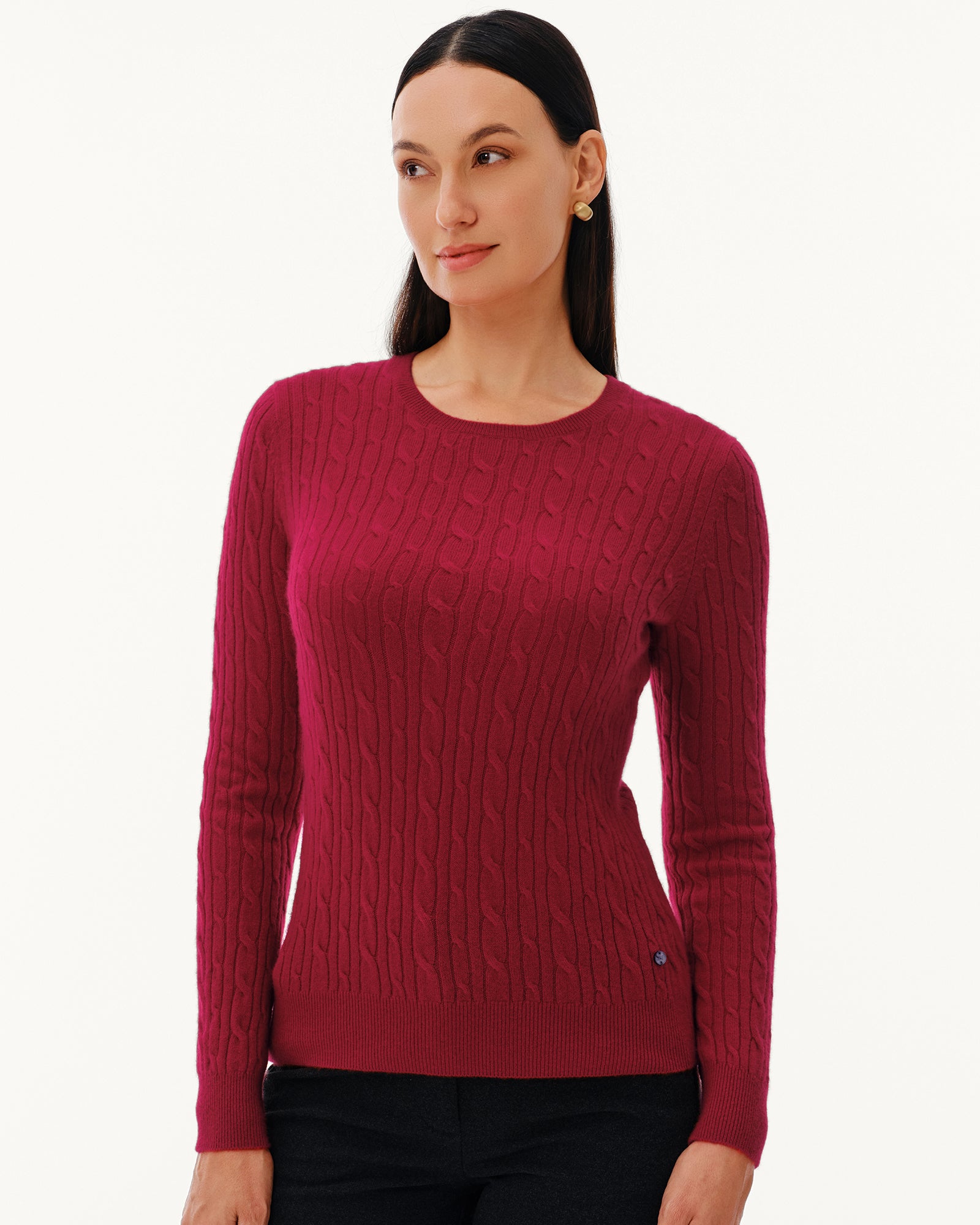 Women's 100% Pure Cashmere Cable Knit Crew Neck Sweater