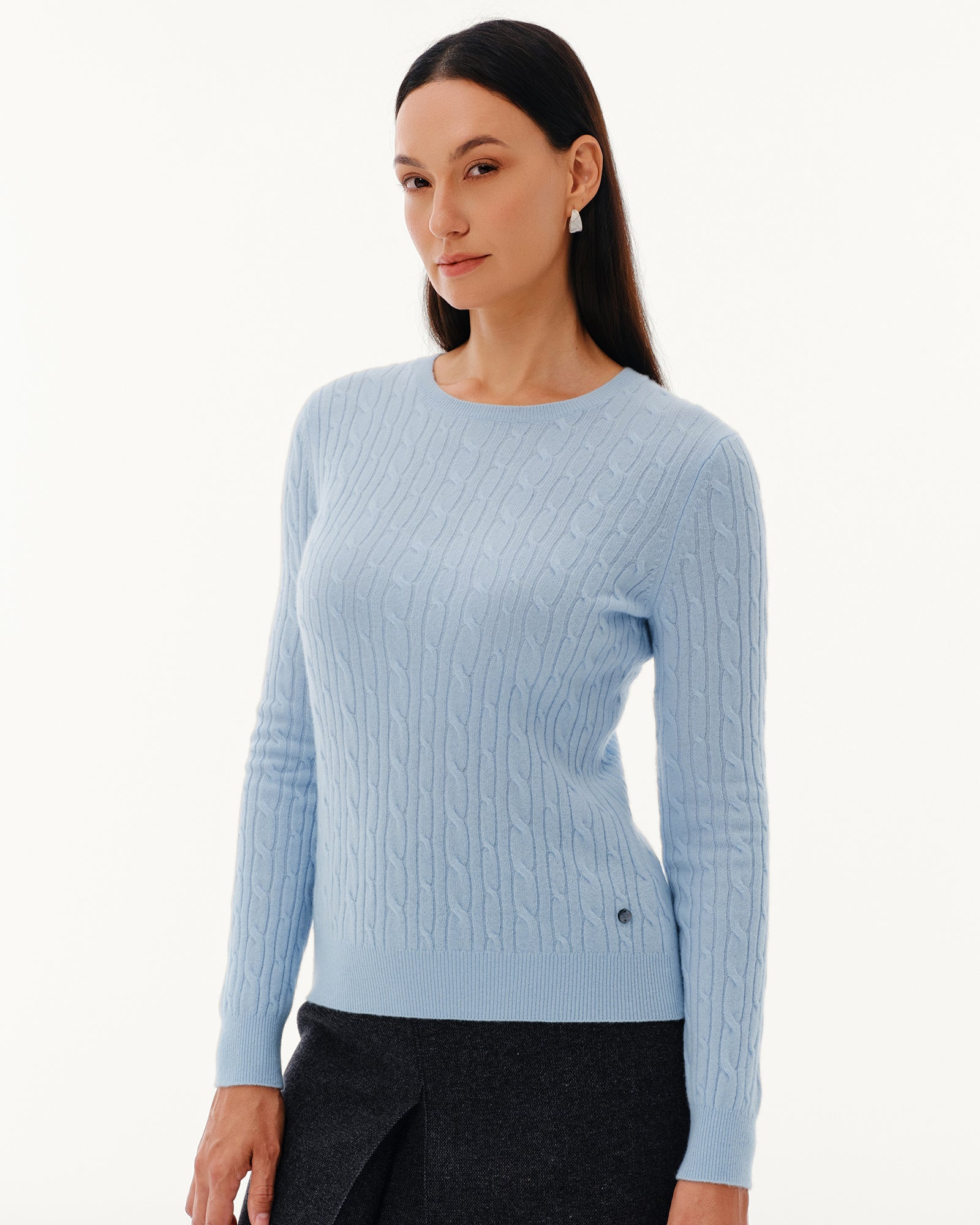 Women's 100% Pure Cashmere Cable Knit Crew Neck Sweater
