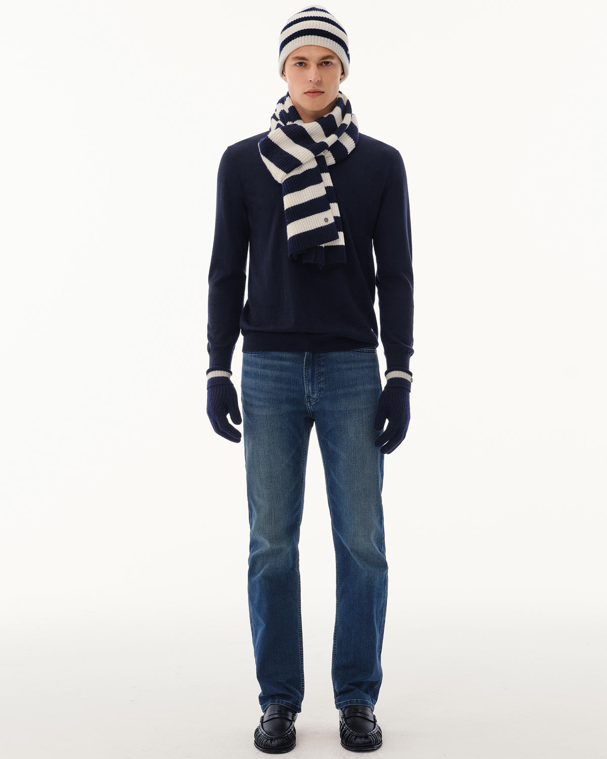Wool-Cashmere Striped Hat, Scarf &amp; Gloves Set
