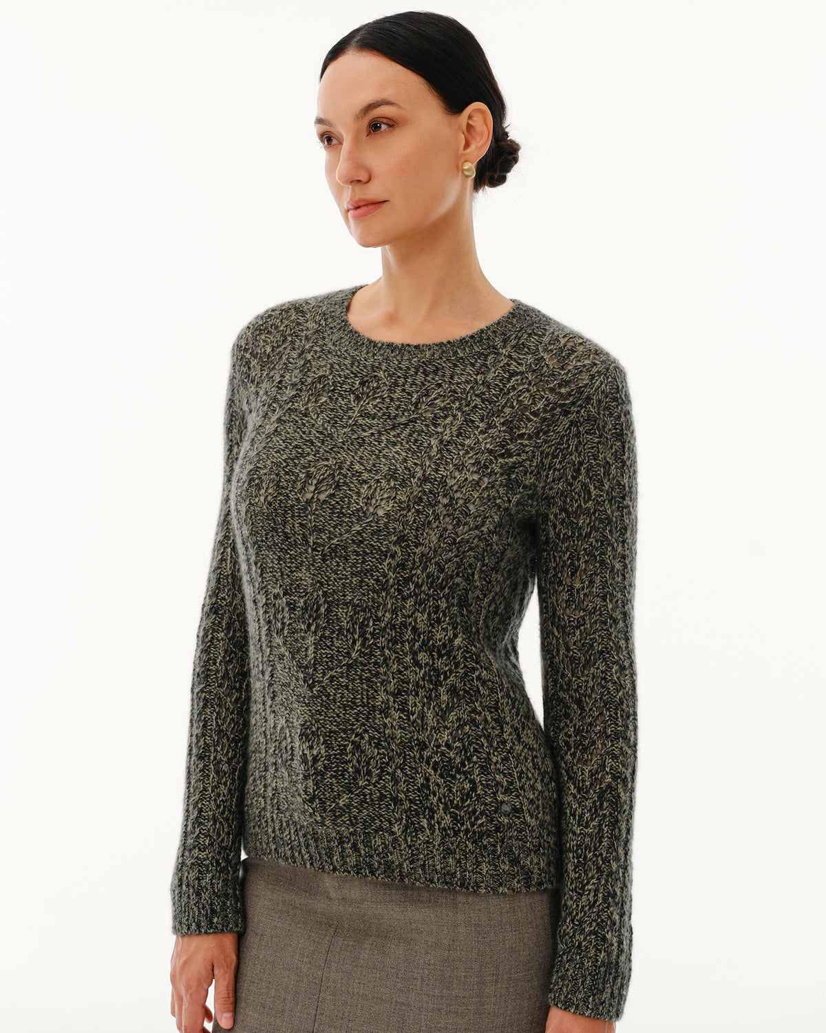 Women's Cashmere Silk Cable Knit Crew Neck Sweater