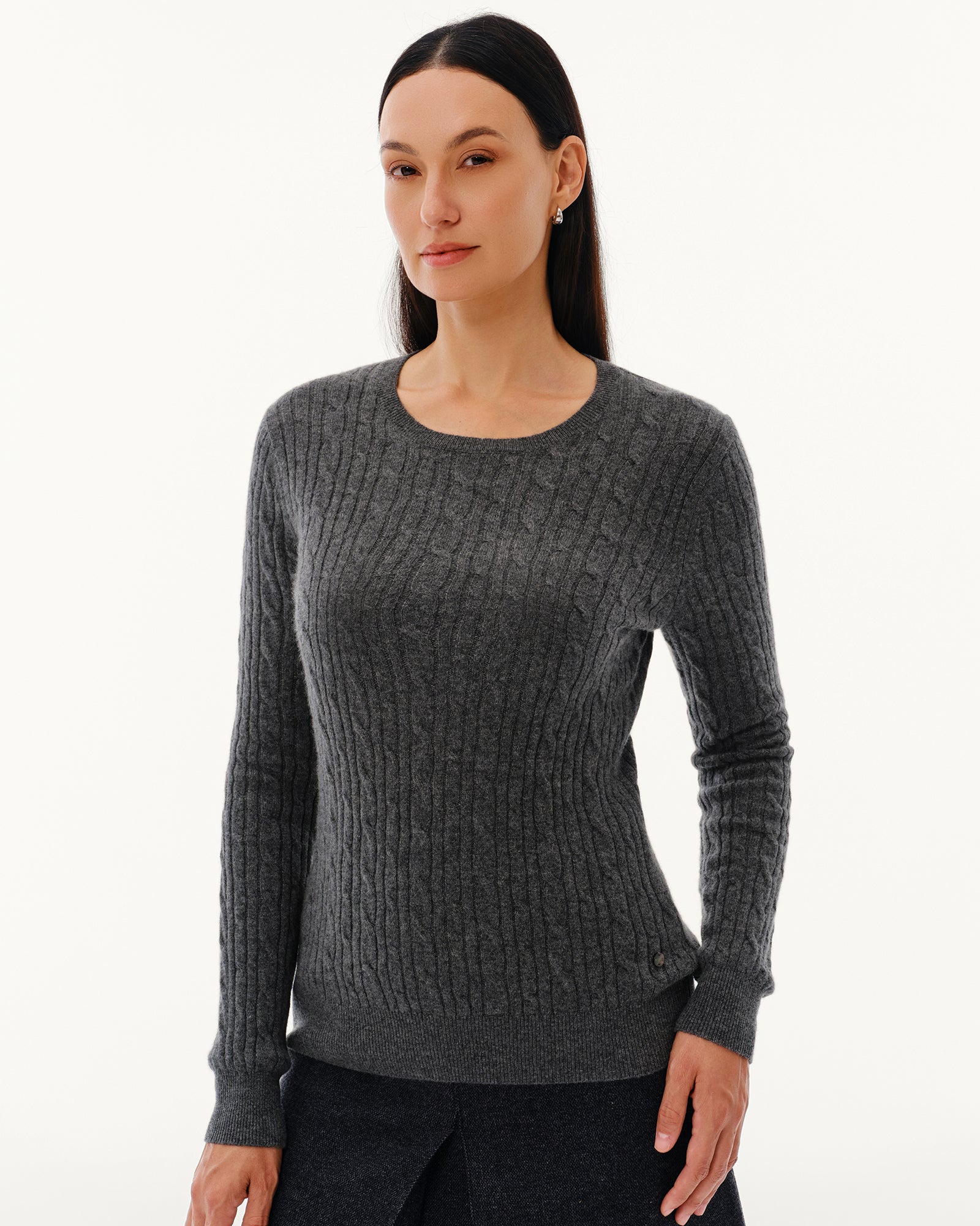 Women's 100% Pure Cashmere Cable Knit Crew Neck Sweater