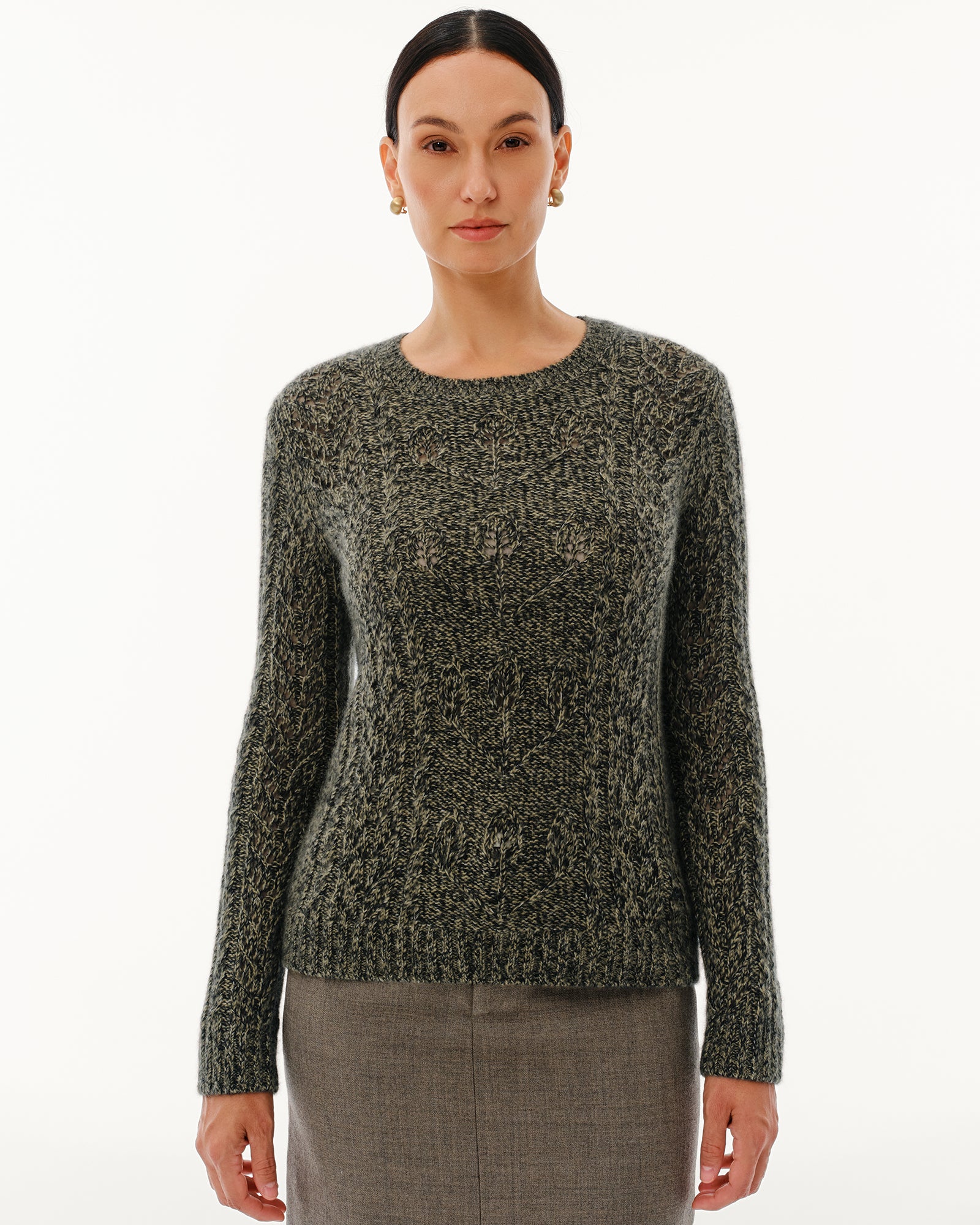 Women's Cashmere Silk Cable Knit Crew Neck Sweater