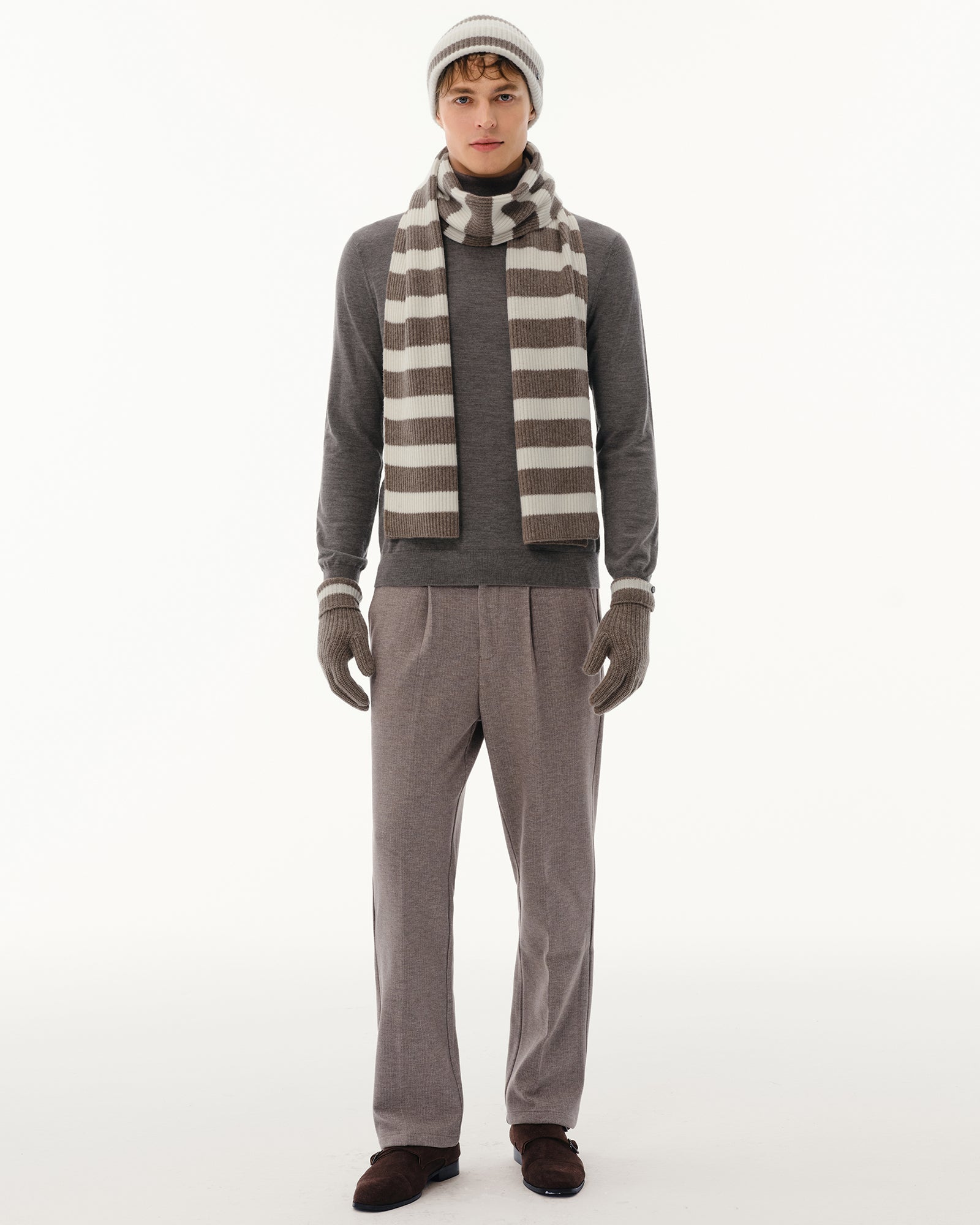 Wool-Cashmere Striped Hat, Scarf &amp; Gloves Set
