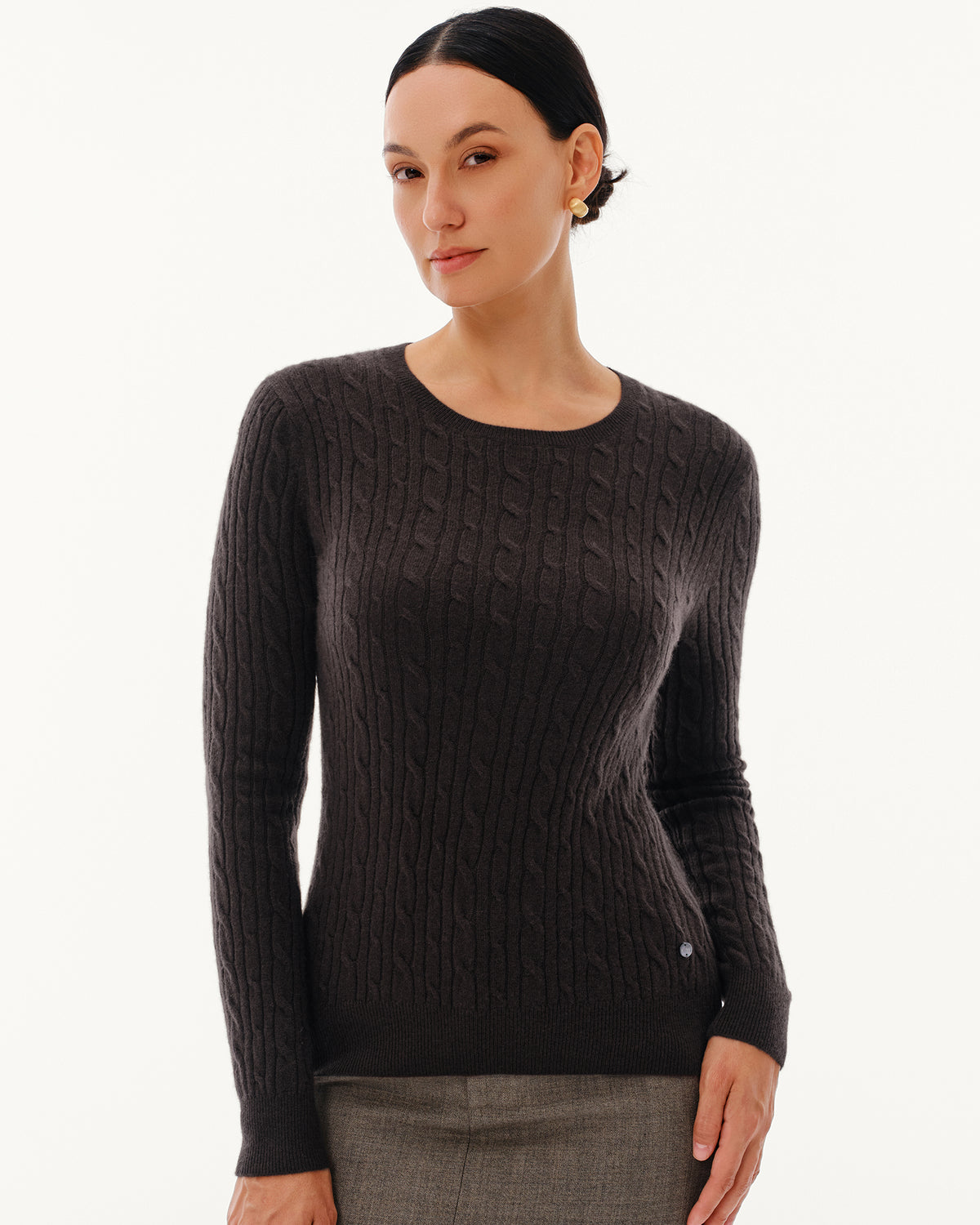 Women's 100% Pure Cashmere Cable Knit Crew Neck Sweater