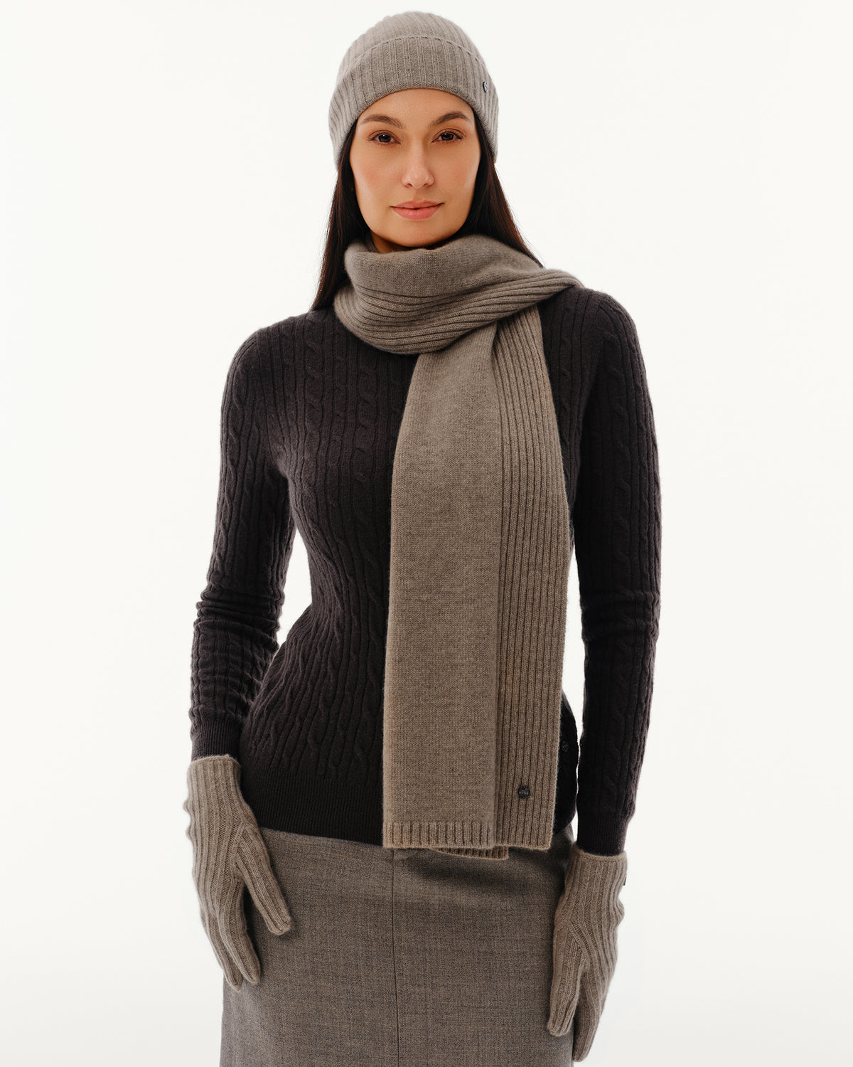 100% Pure Cashmere Ribbed Hat, Scarf &amp; Gloves Set