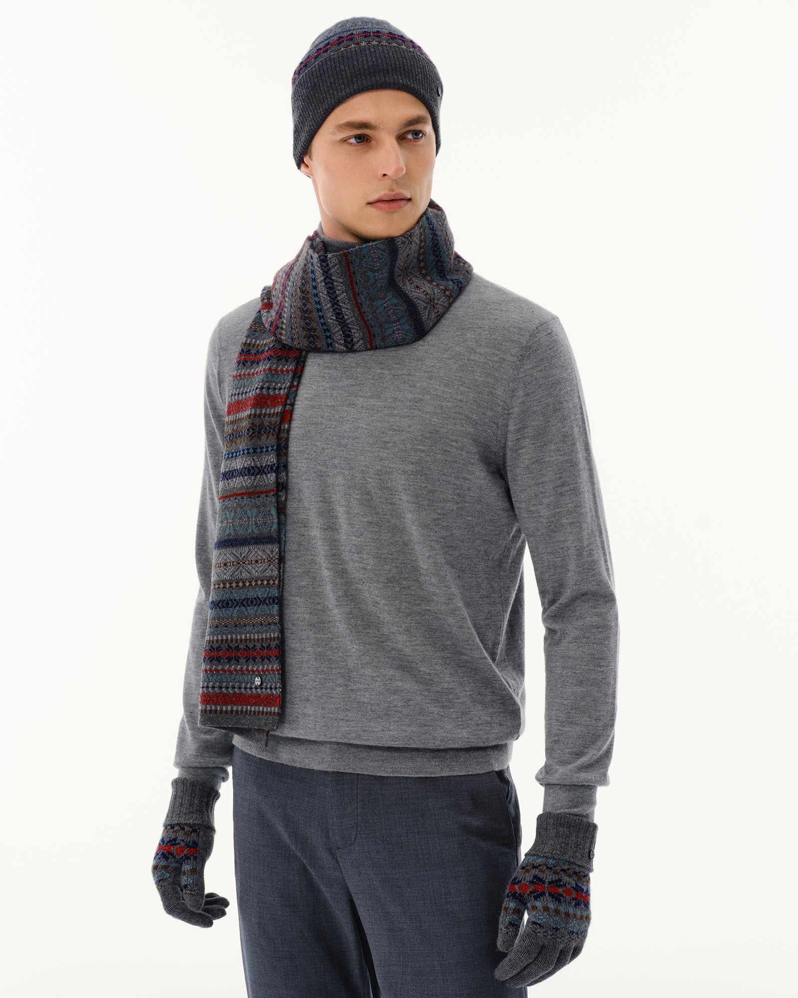 Men's Wool-Cashmere Fair Isle Hat, Scarf &amp; Gloves Set