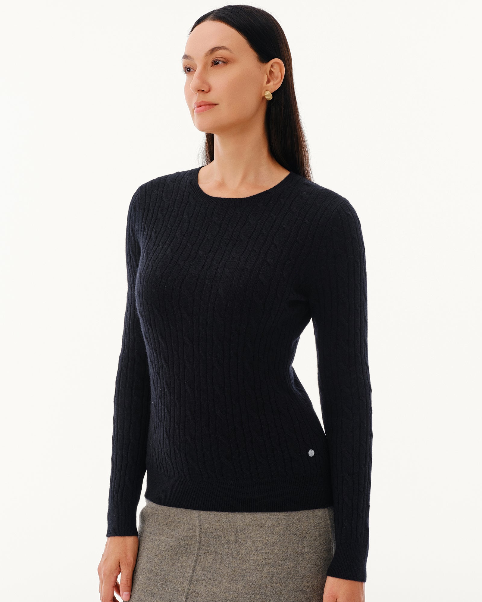Women's 100% Pure Cashmere Cable Knit Crew Neck Sweater