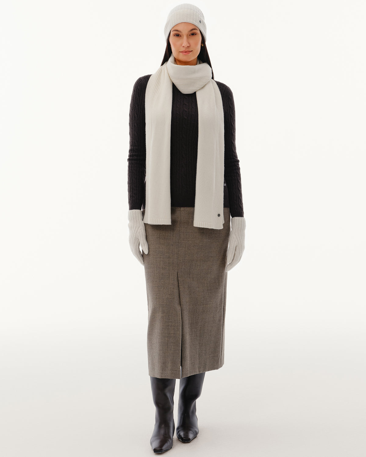 100% Pure Cashmere Ribbed Hat, Scarf &amp; Gloves Set