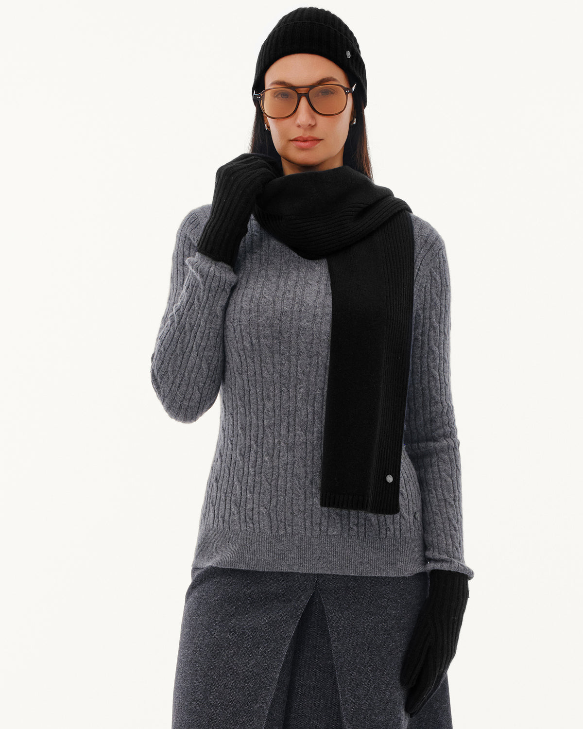 100% Pure Cashmere Ribbed Hat, Scarf &amp; Gloves Set