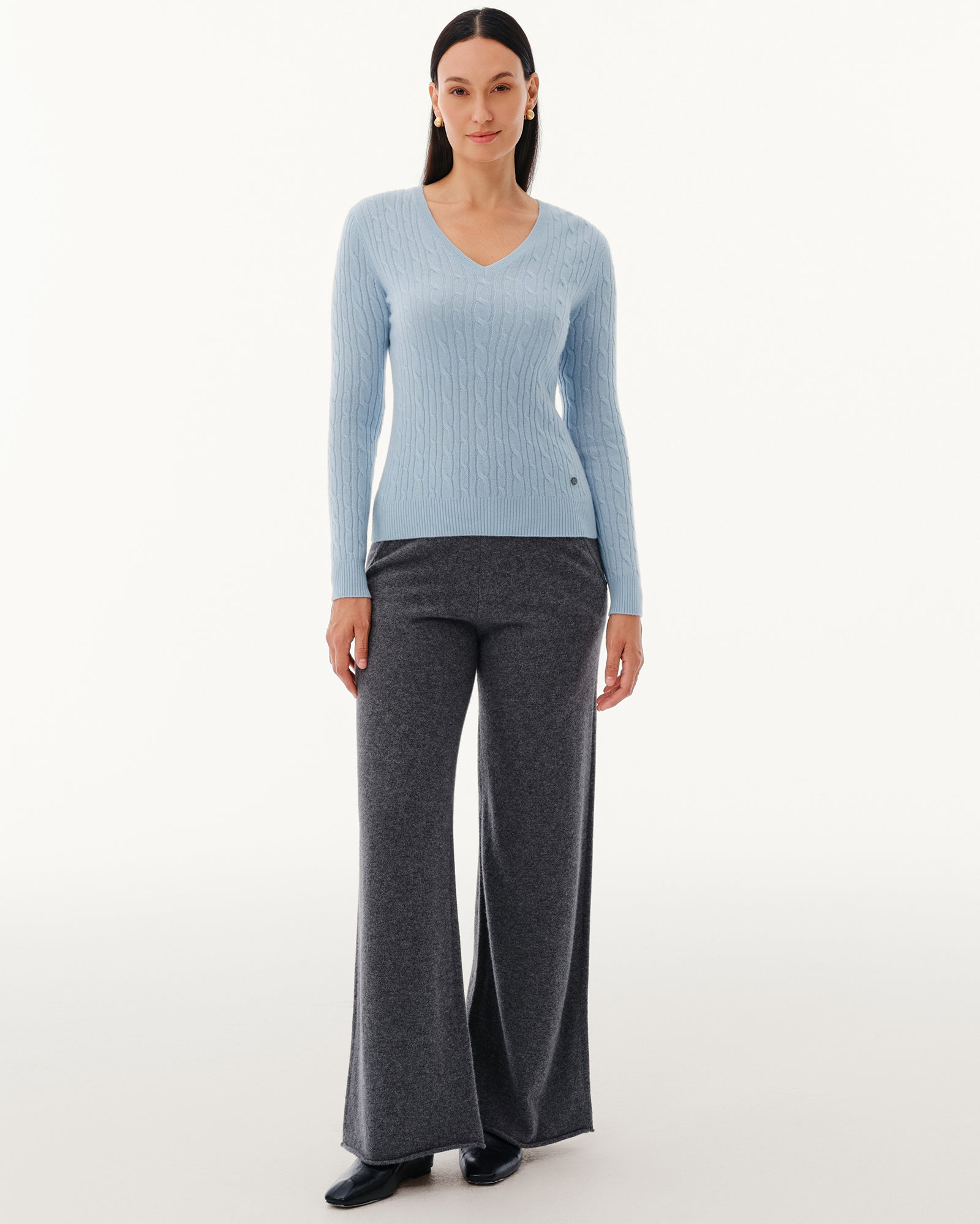 Women's 100% Pure Cashmere Cable Knit V-Neck Sweater