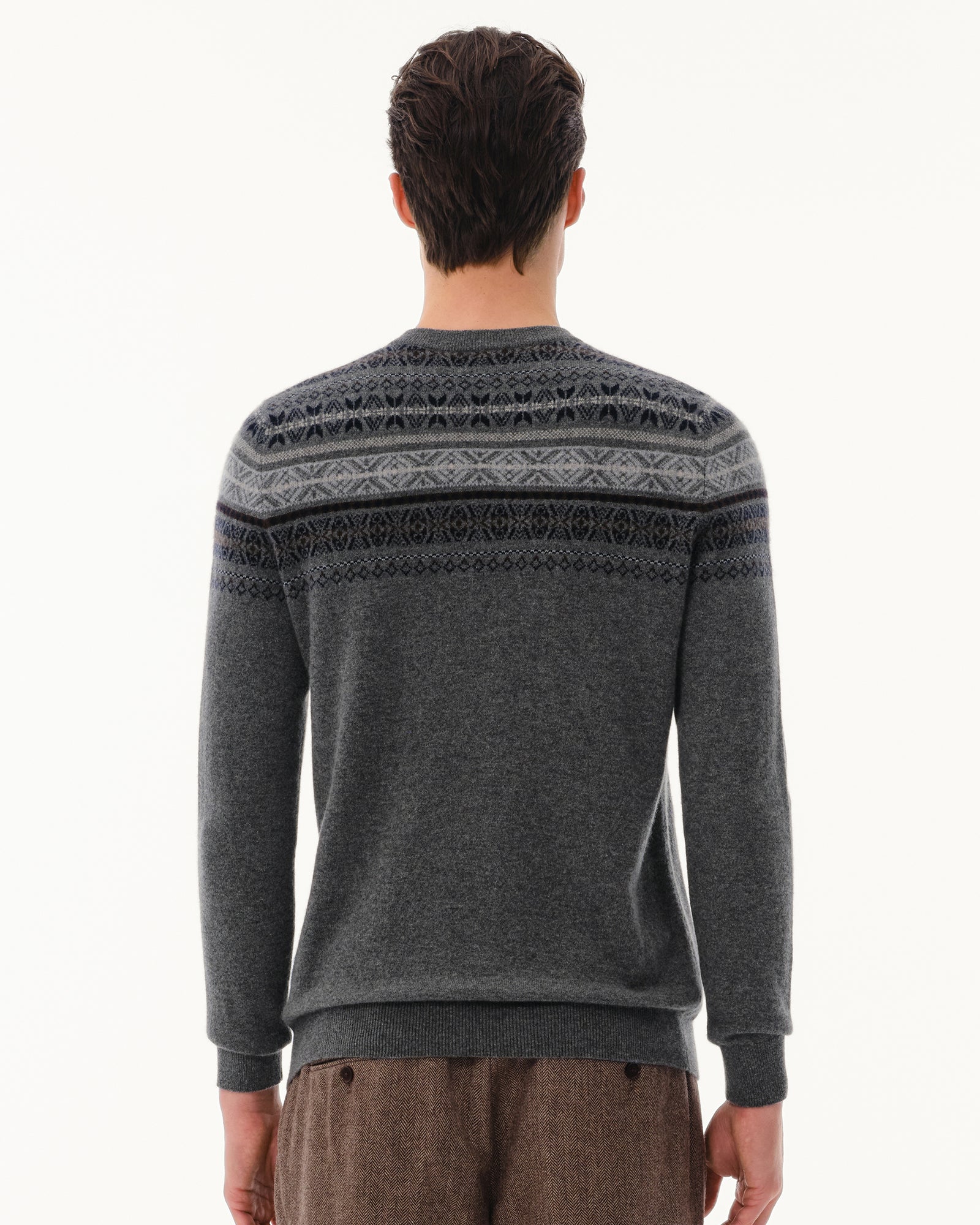 Men's 100% Pure Cashmere Fair Isle Crew Neck Sweater