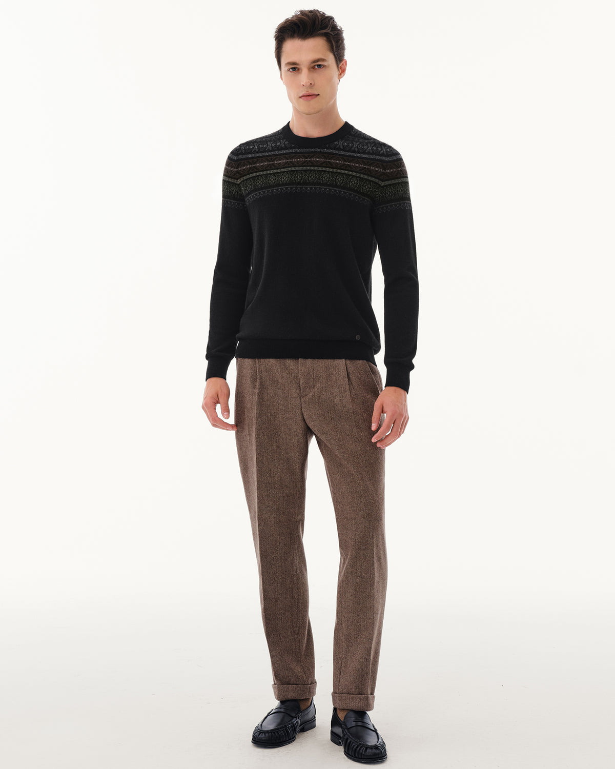 Men's 100% Pure Cashmere Fair Isle Crew Neck Sweater