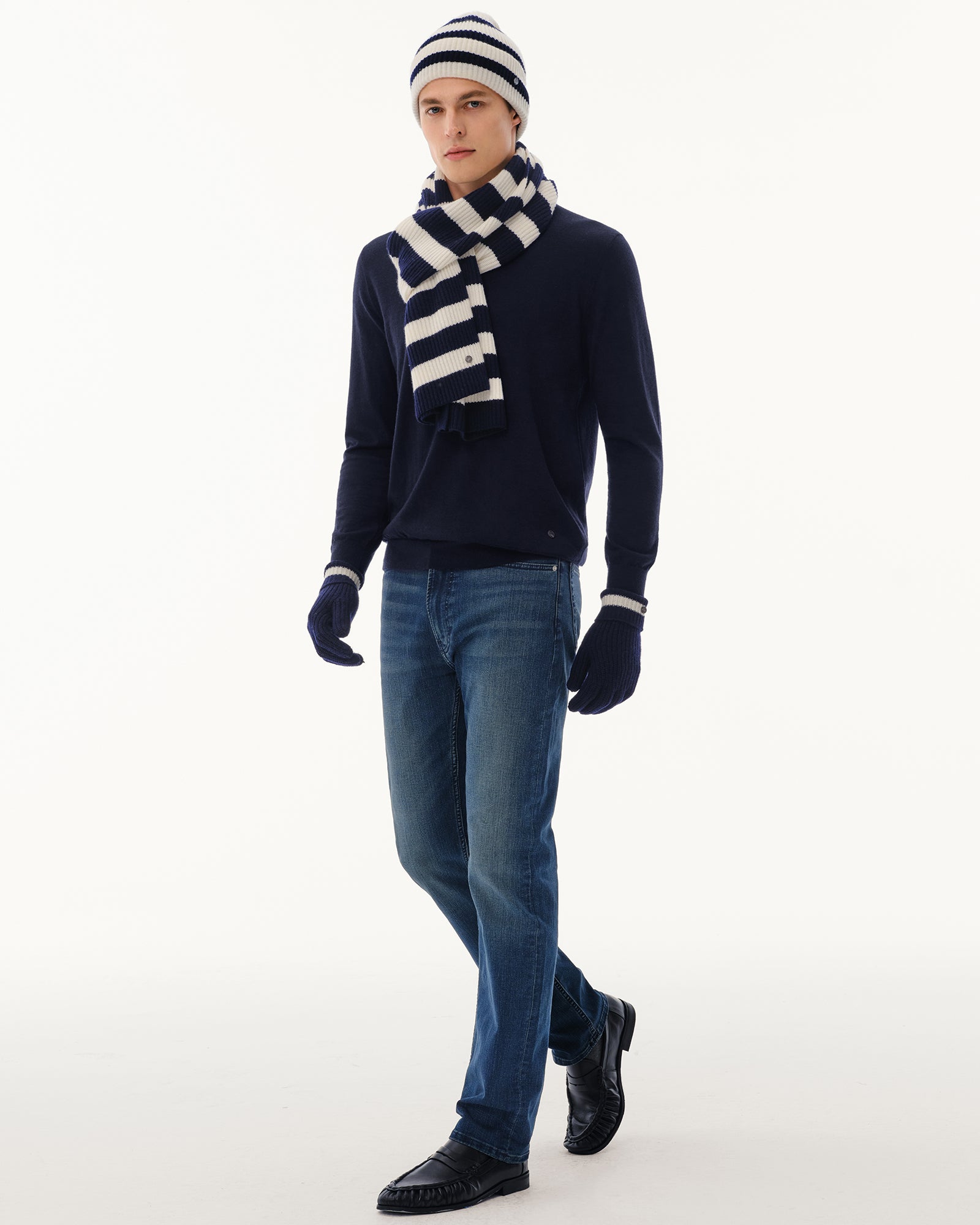 Wool-Cashmere Striped Hat, Scarf &amp; Gloves Set