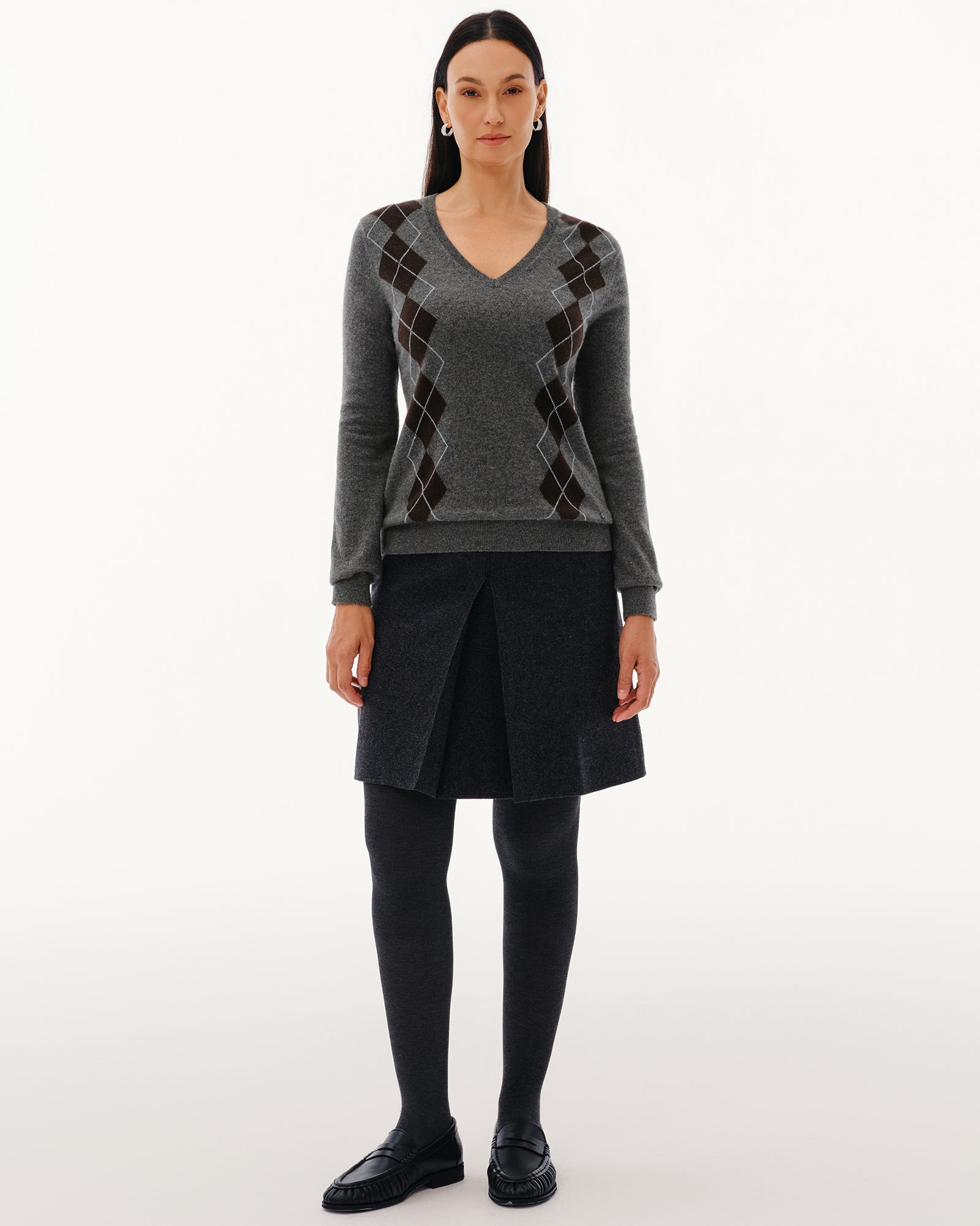 Women's 100% Pure Cashmere Argyle V-Neck Sweater