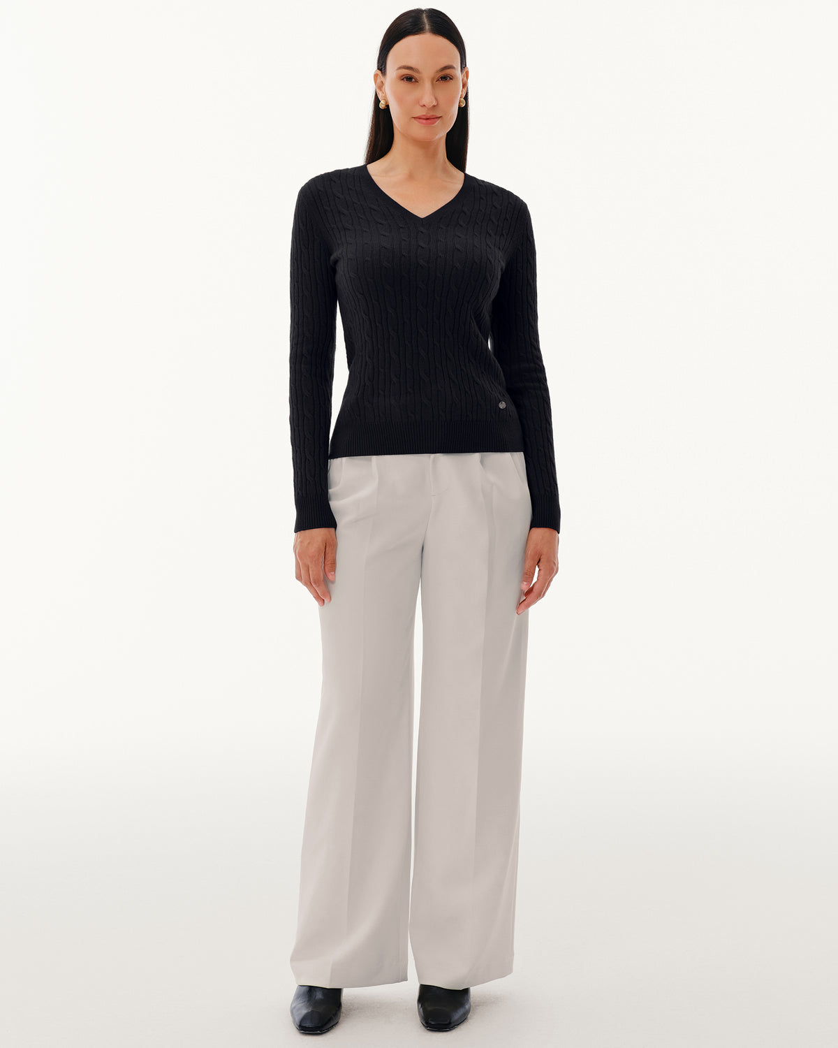 Women's 100% Pure Cashmere Cable Knit V-Neck Sweater