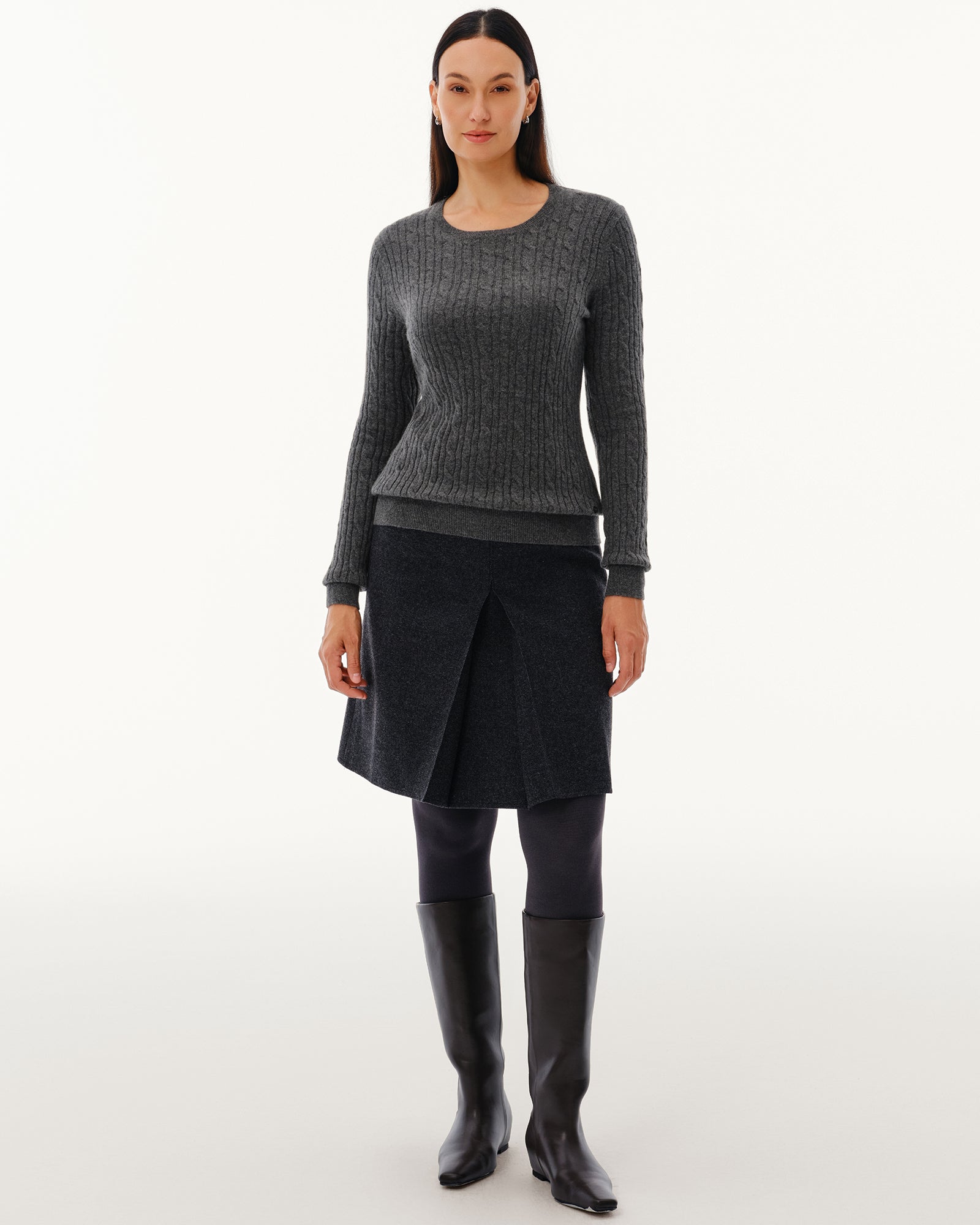 Women's 100% Pure Cashmere Cable Knit Crew Neck Sweater