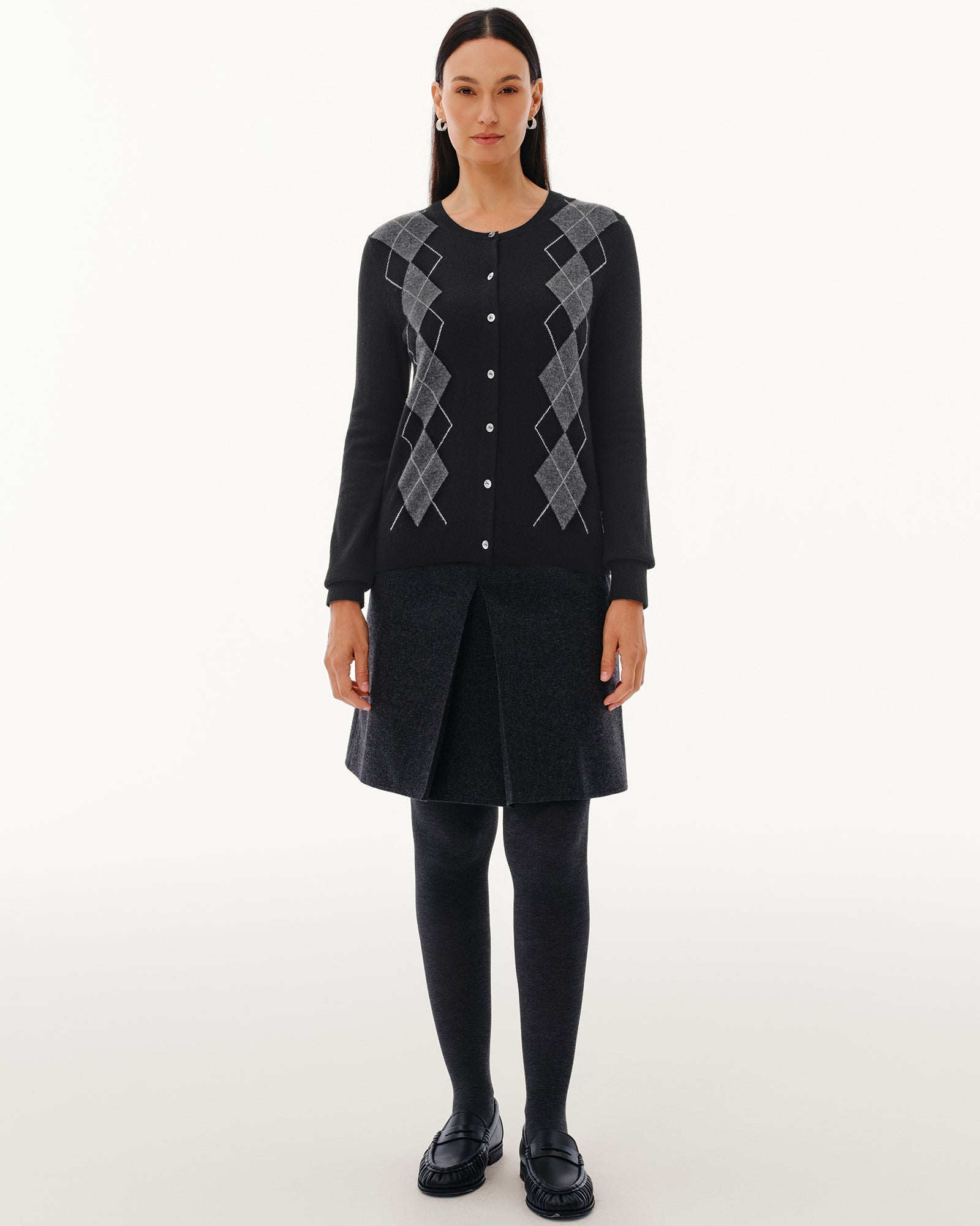 Women's 100% Pure Cashmere Argyle Crew Neck Cardigan