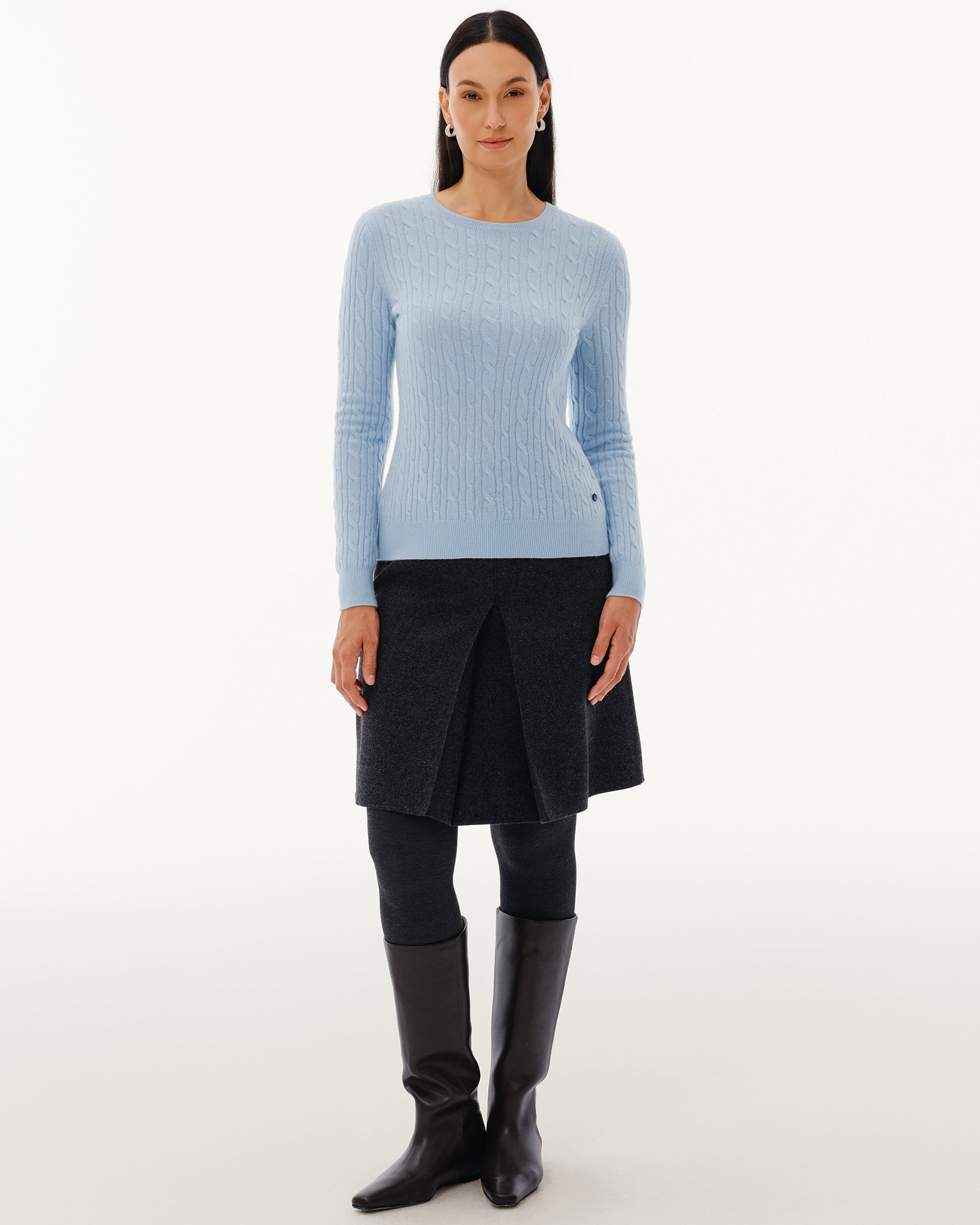 Women's 100% Pure Cashmere Cable Knit Crew Neck Sweater