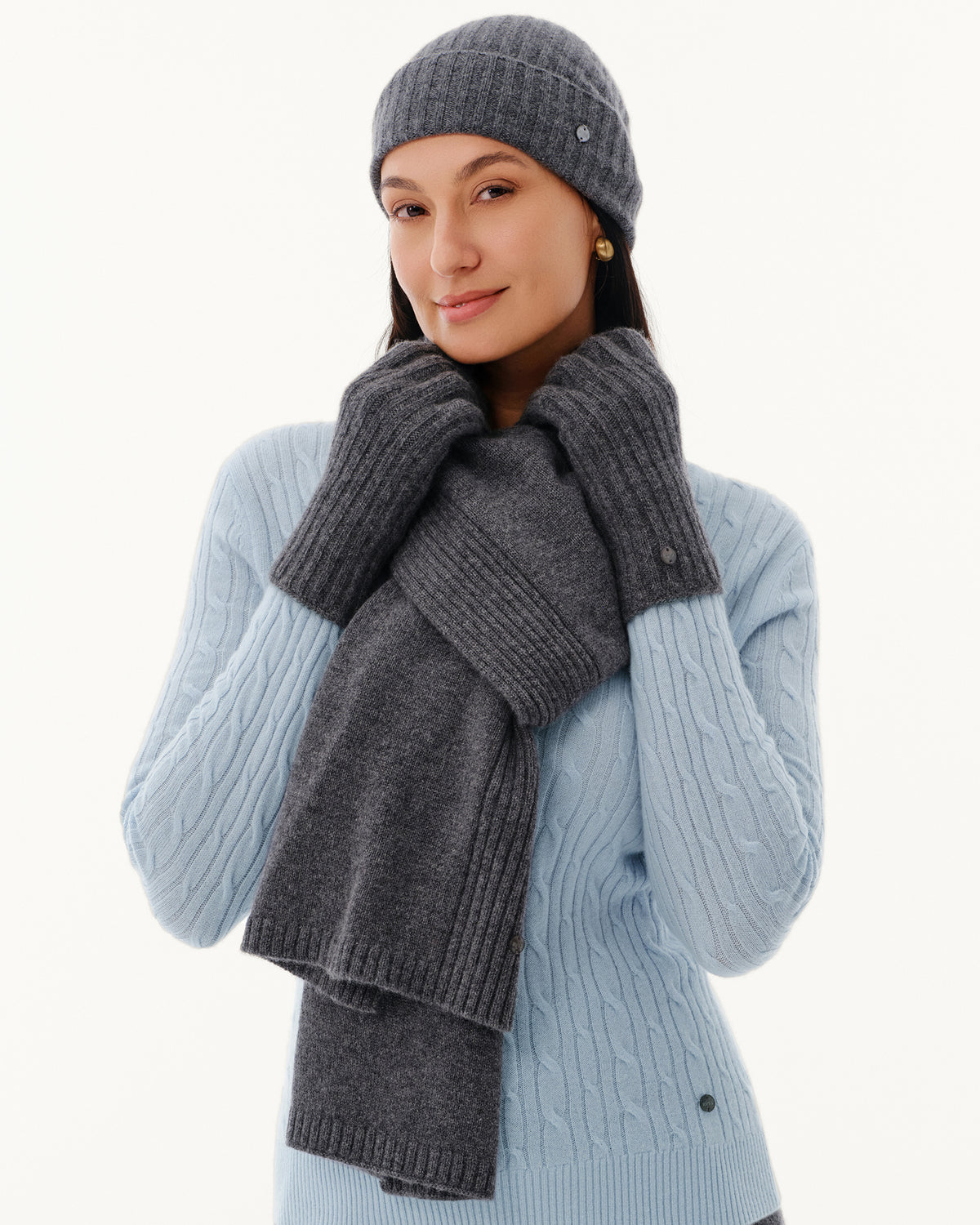 100% Pure Cashmere Ribbed Hat, Scarf &amp; Gloves Set