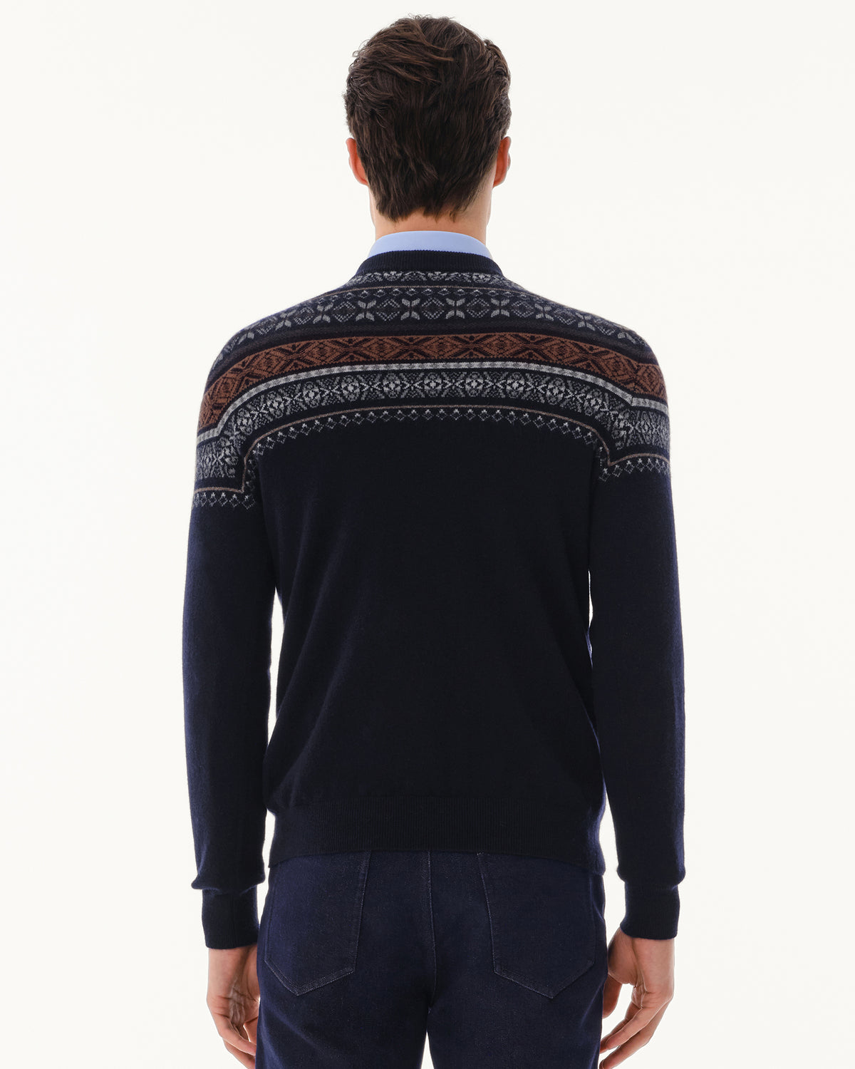 Men's 100% Pure Cashmere Fair Isle Crew Neck Sweater