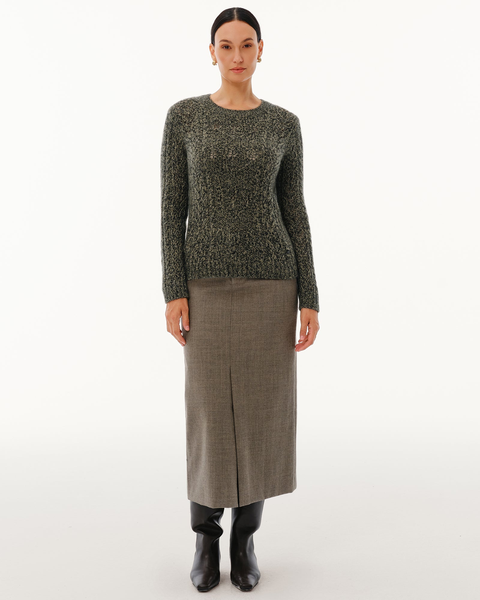 Women's Cashmere Silk Cable Knit Crew Neck Sweater