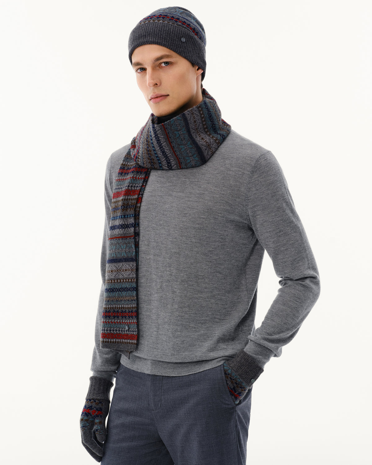 Men's Wool-Cashmere Fair Isle Hat, Scarf &amp; Gloves Set