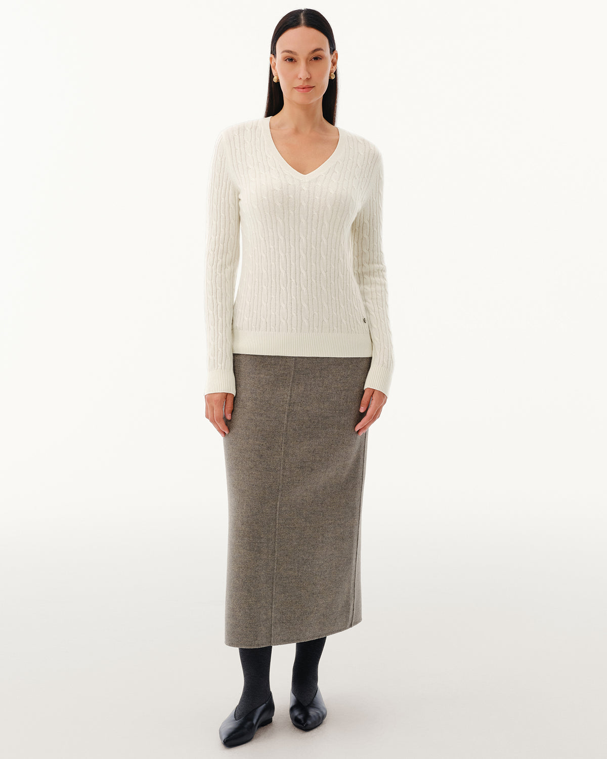 Women's 100% Pure Cashmere Cable Knit V-Neck Sweater