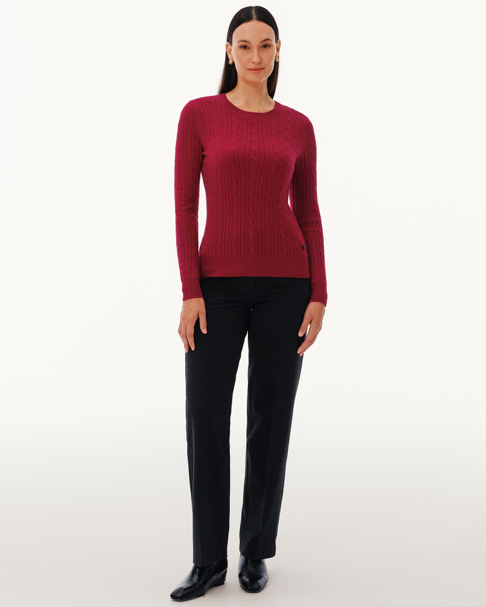 Women's 100% Pure Cashmere Cable Knit Crew Neck Sweater