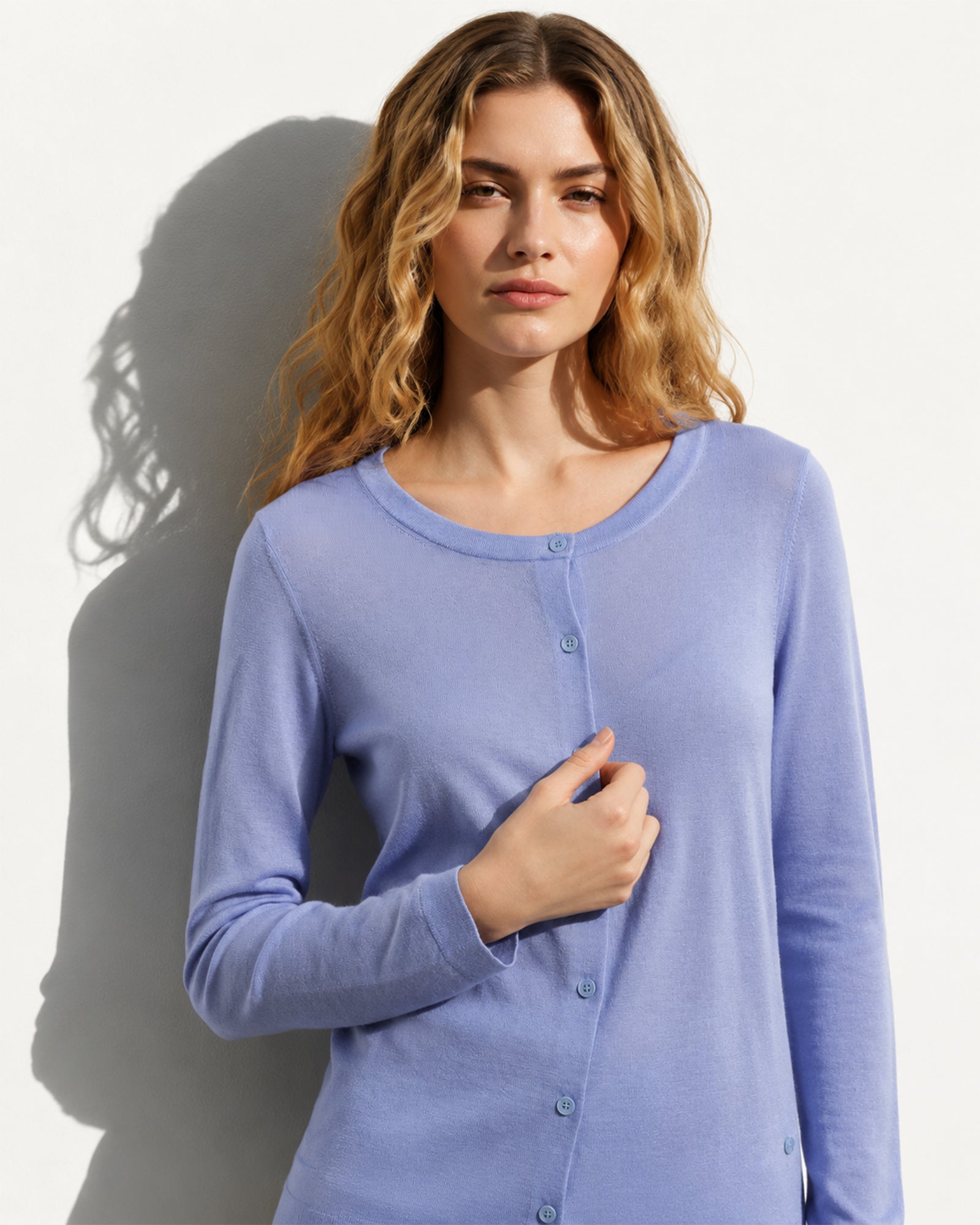 Lightweight Cashmere Silk Crew Cardigan