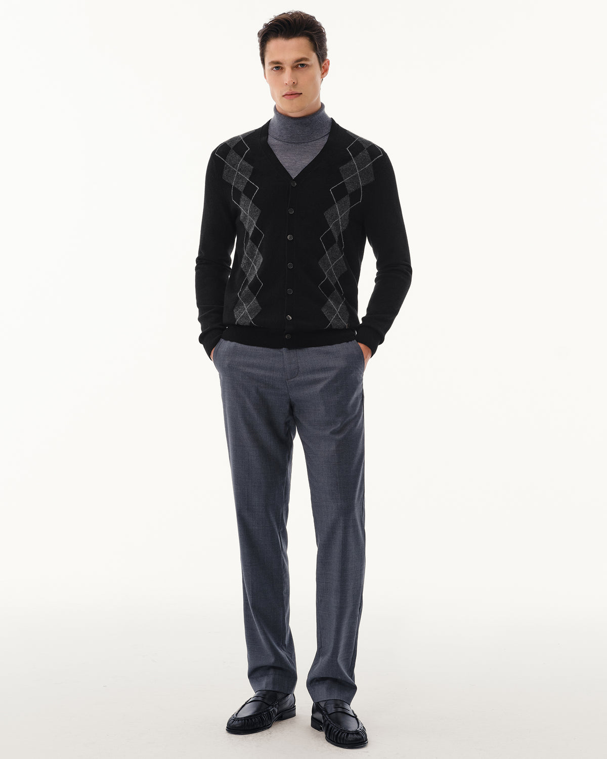 Men's 100% Pure Cashmere Argyle V-Neck Cardigan