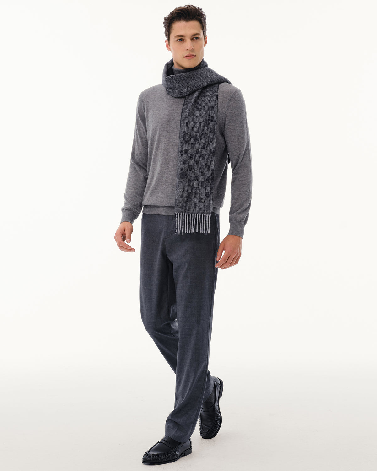 100% Pure Cashmere Brushed Herringbone Scarf