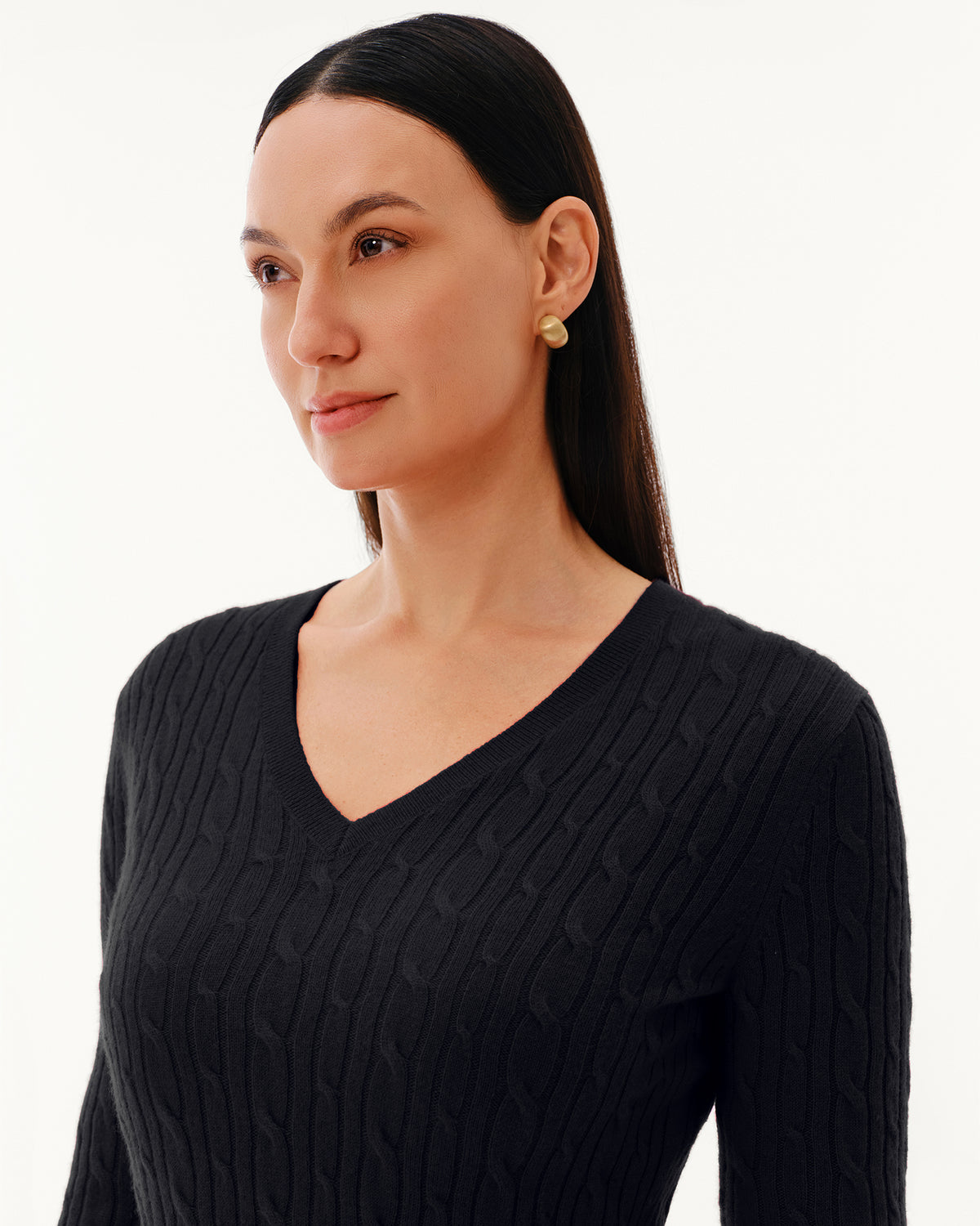 Women's 100% Pure Cashmere Cable Knit V-Neck Sweater