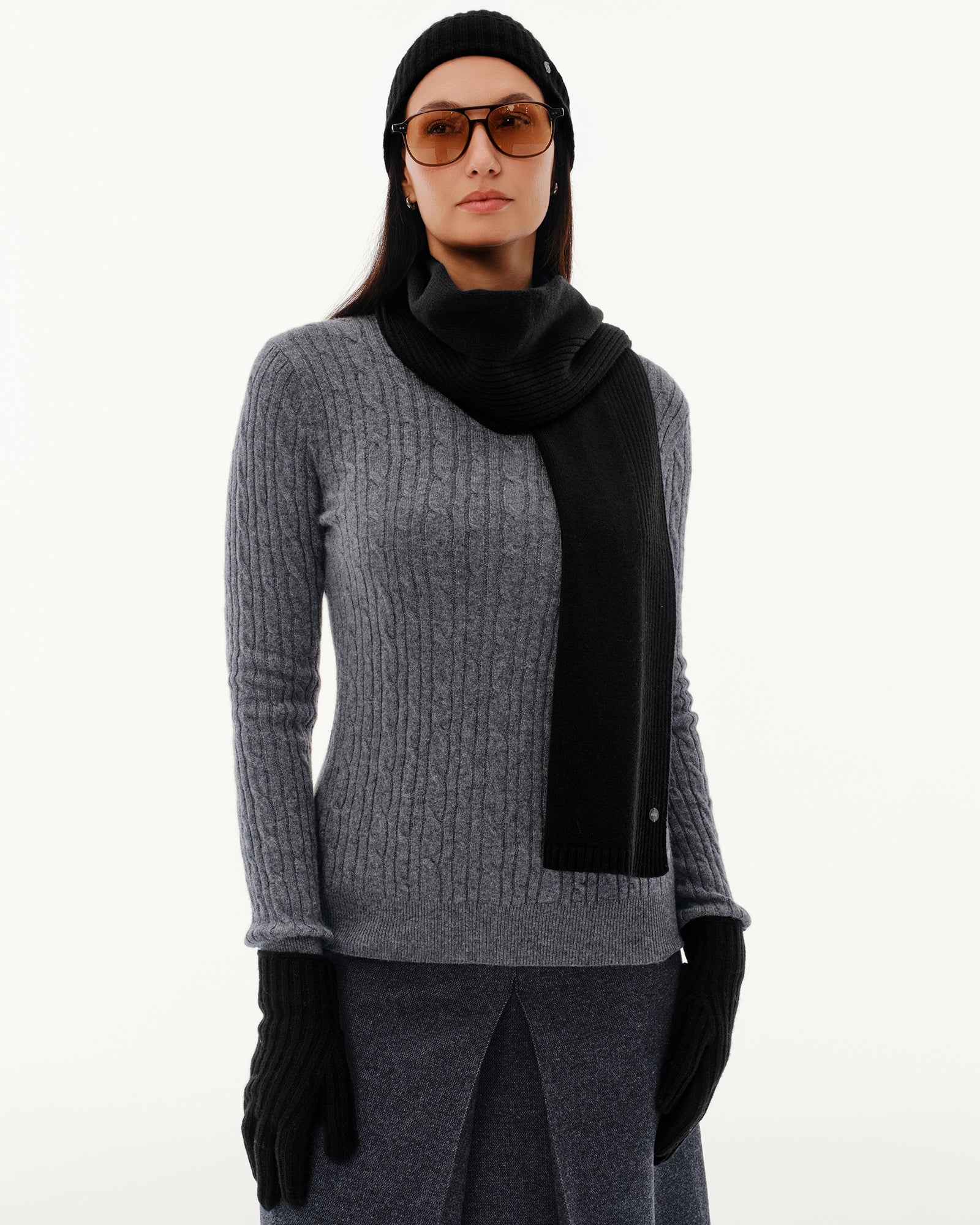 100% Pure Cashmere Ribbed Hat, Scarf &amp; Gloves Set
