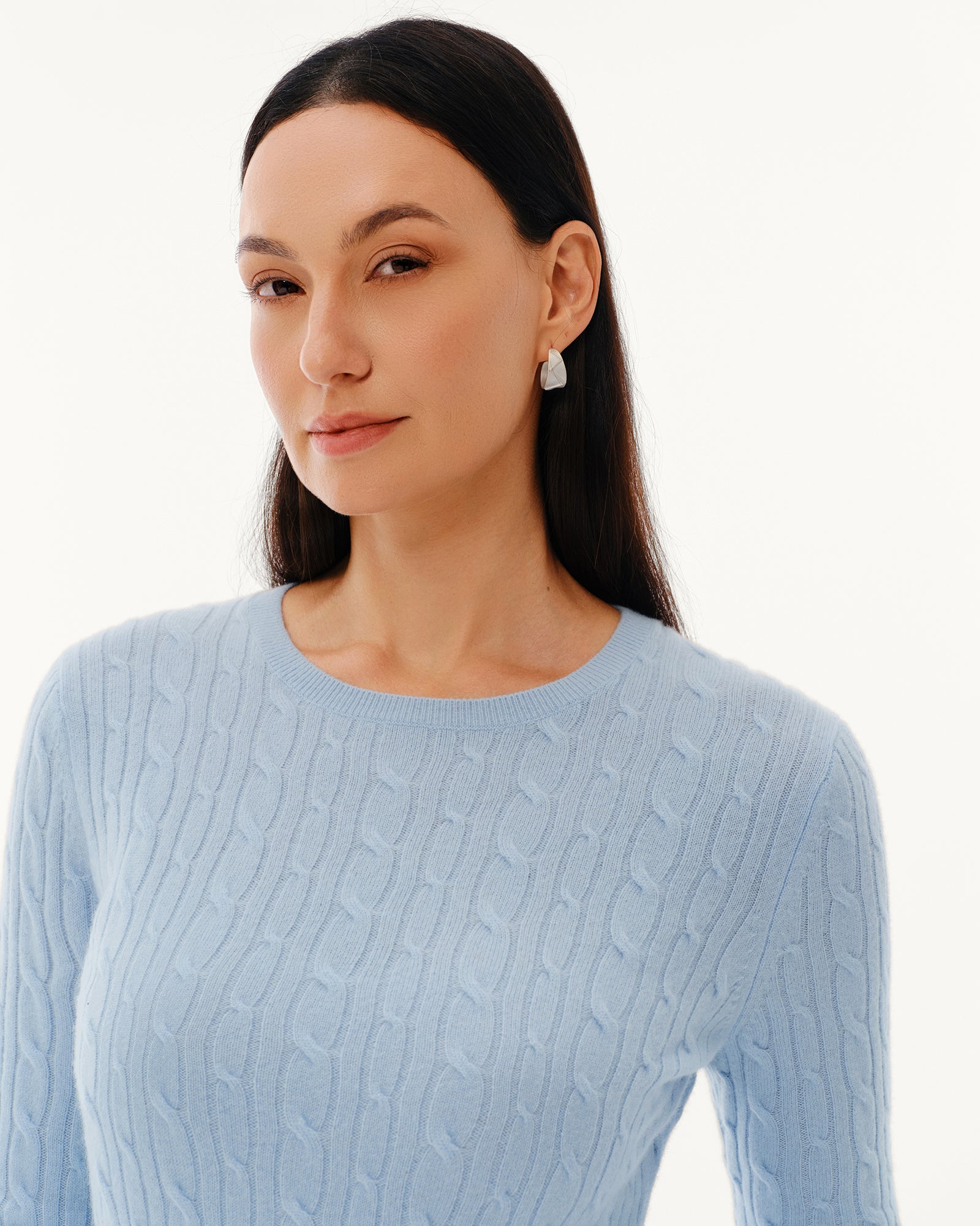 Women's 100% Pure Cashmere Cable Knit Crew Neck Sweater