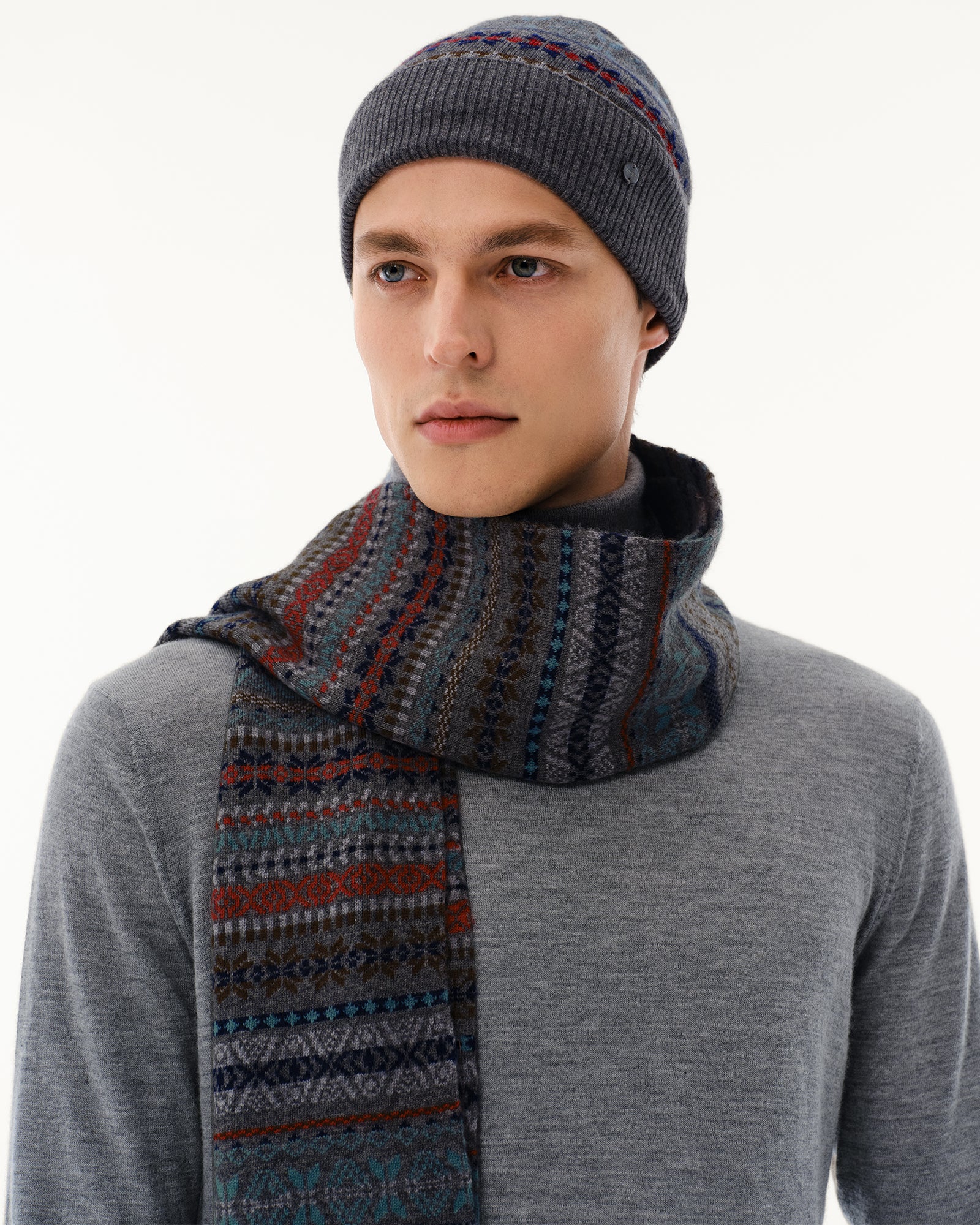 Men's Wool-Cashmere Fair Isle Hat, Scarf &amp; Gloves Set