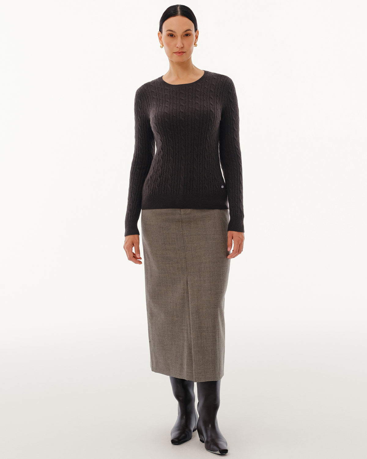 Women's 100% Pure Cashmere Cable Knit Crew Neck Sweater