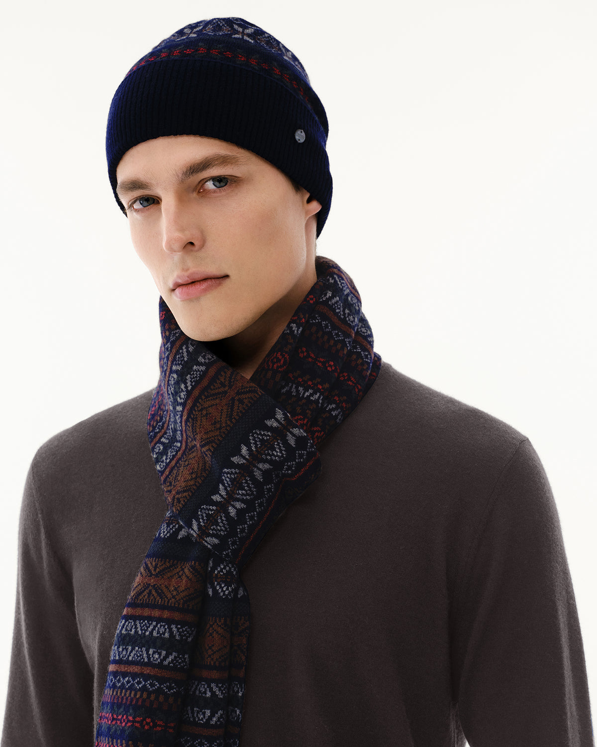 Men's Wool-Cashmere Fair Isle Hat, Scarf &amp; Gloves Set