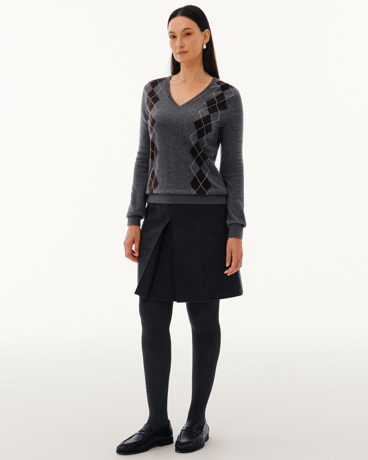 Women's 100% Pure Cashmere Argyle V-Neck Sweater