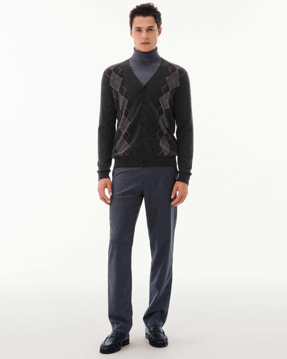 Men's 100% Pure Cashmere Argyle V-Neck Cardigan