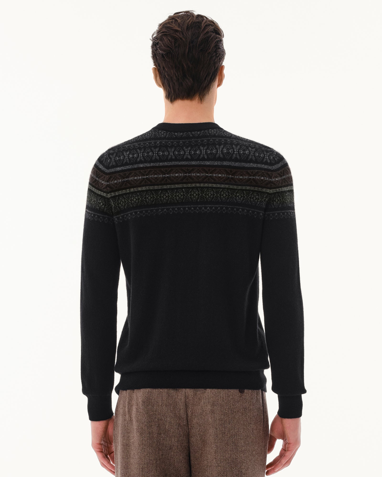 Men's 100% Pure Cashmere Fair Isle Crew Neck Sweater