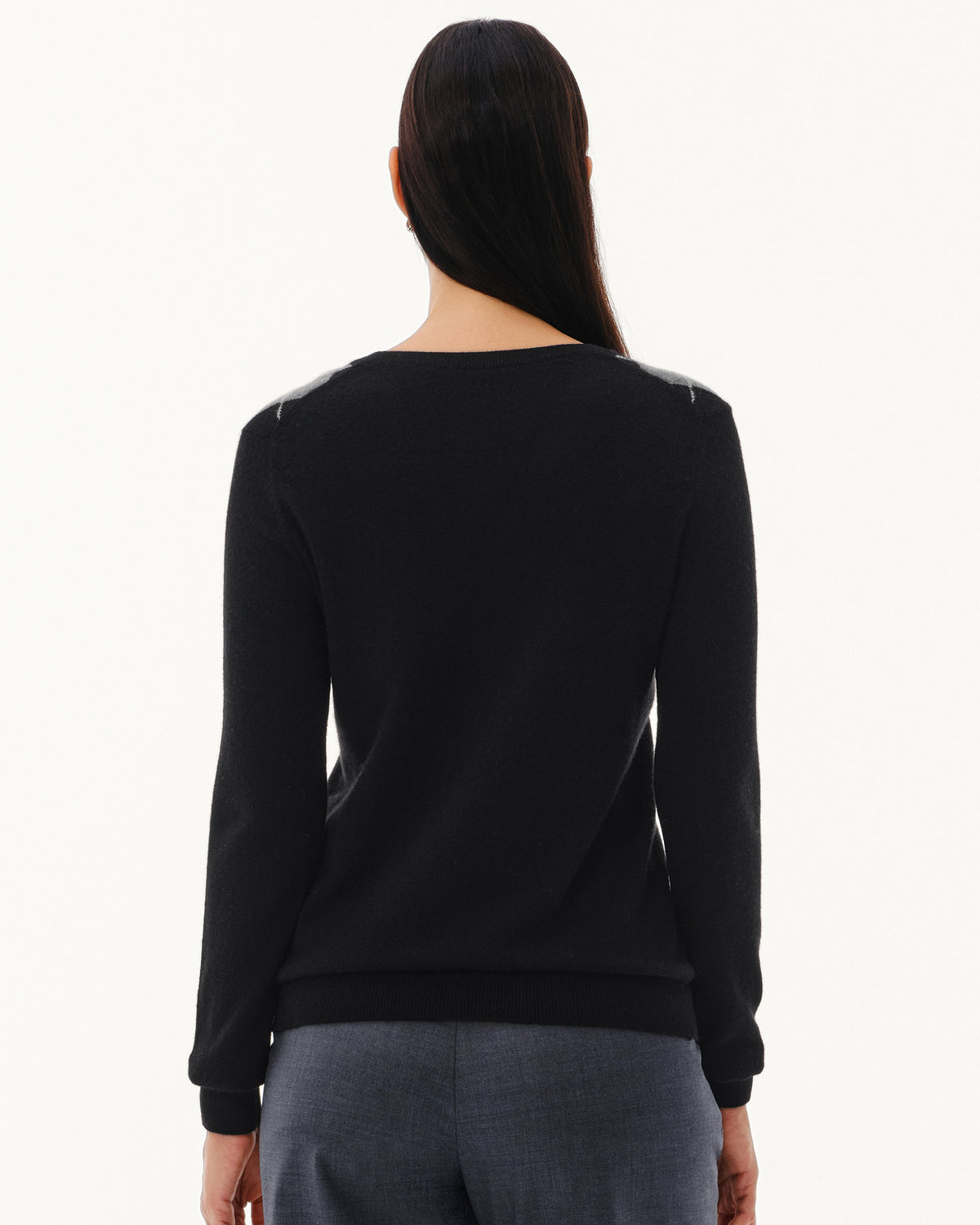 Women's 100% Pure Cashmere Argyle V-Neck Sweater