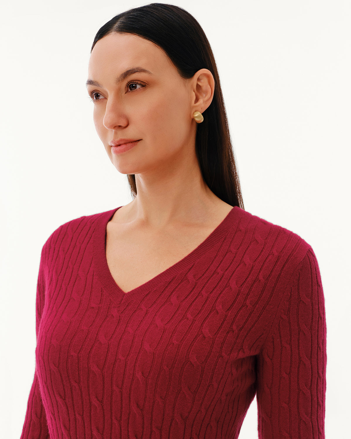 Women's 100% Pure Cashmere Cable Knit V-Neck Sweater