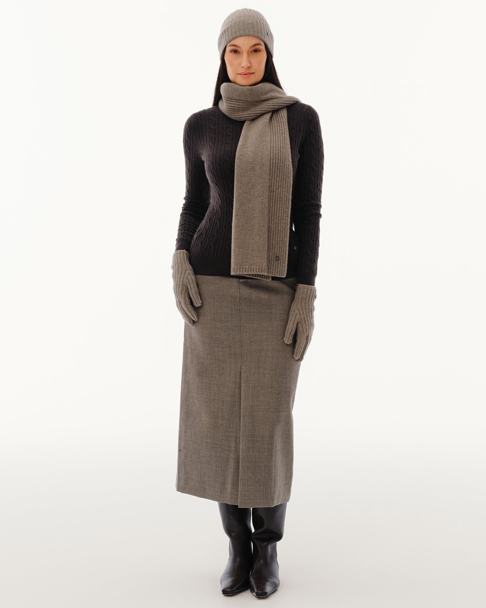 100% Pure Cashmere Ribbed Hat, Scarf &amp; Gloves Set